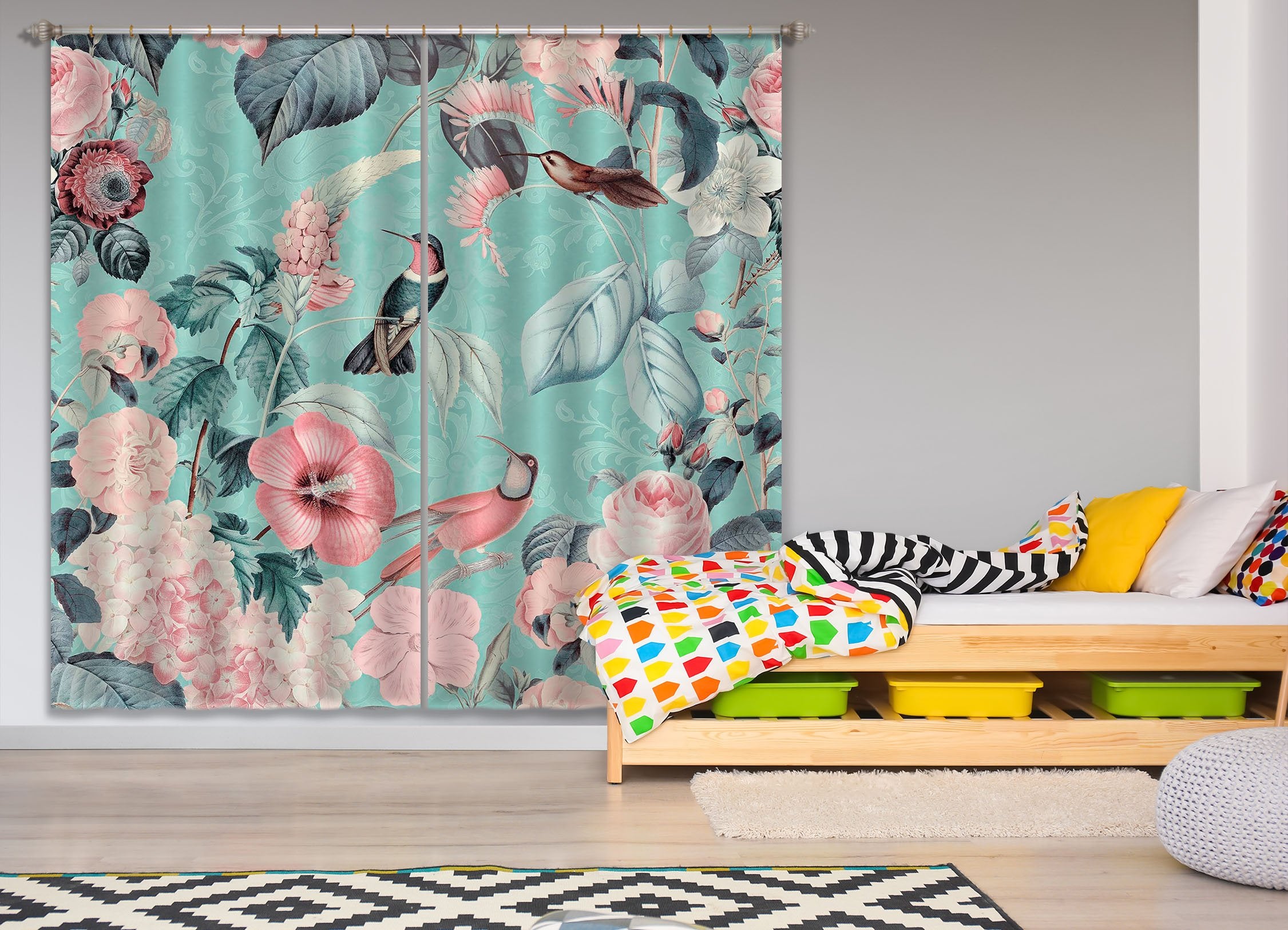 3D Bird And Flower Forest 064 Andrea haase Curtain Curtains Drapes Wallpaper AJ Wallpaper