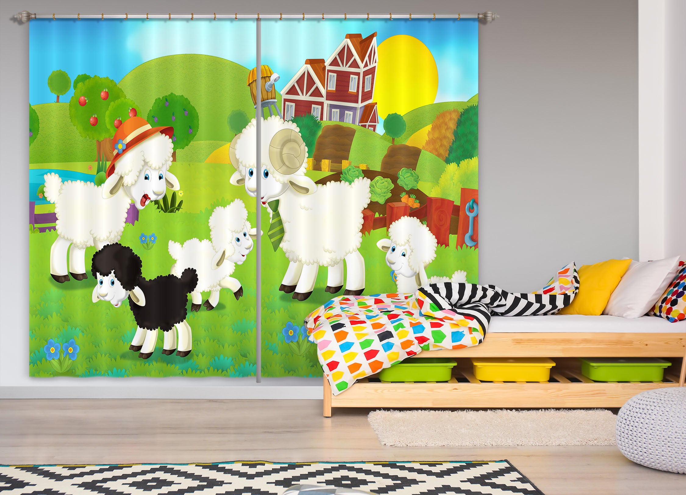 3D Cow Farm 713 Curtains Drapes