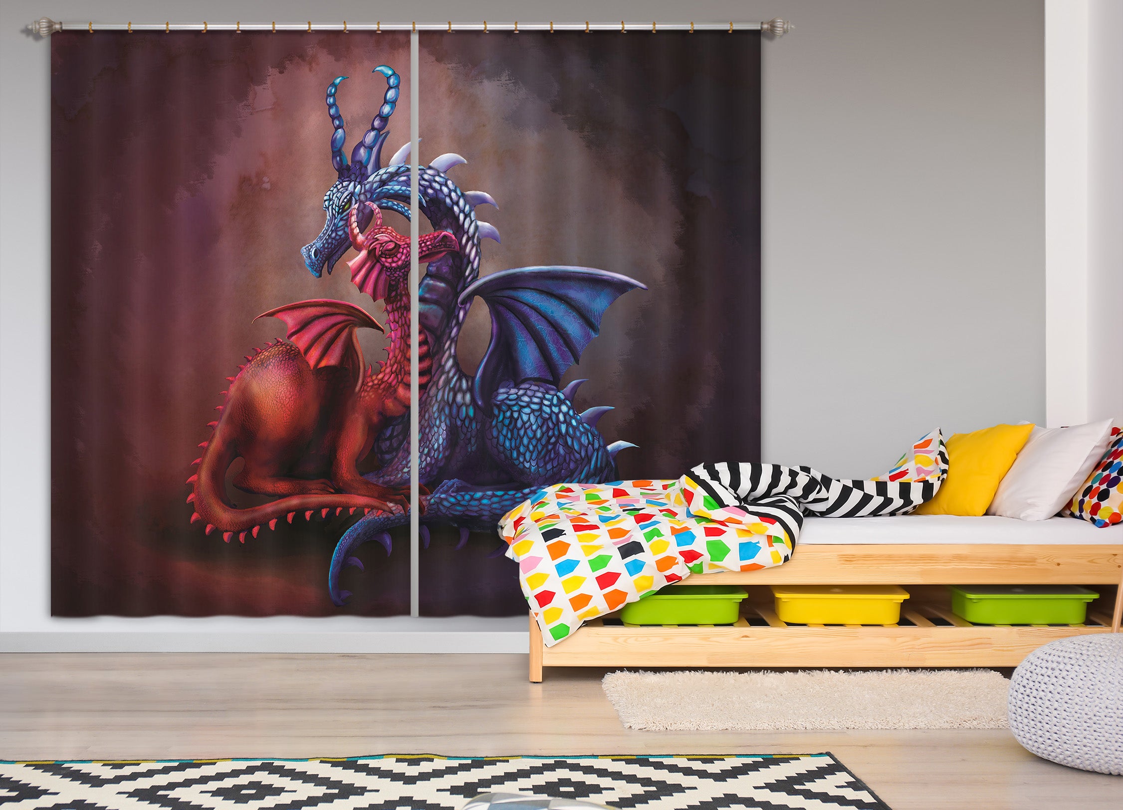 3D Dragon Lovers 108 Rose Catherine Khan Curtain Curtains Drapes