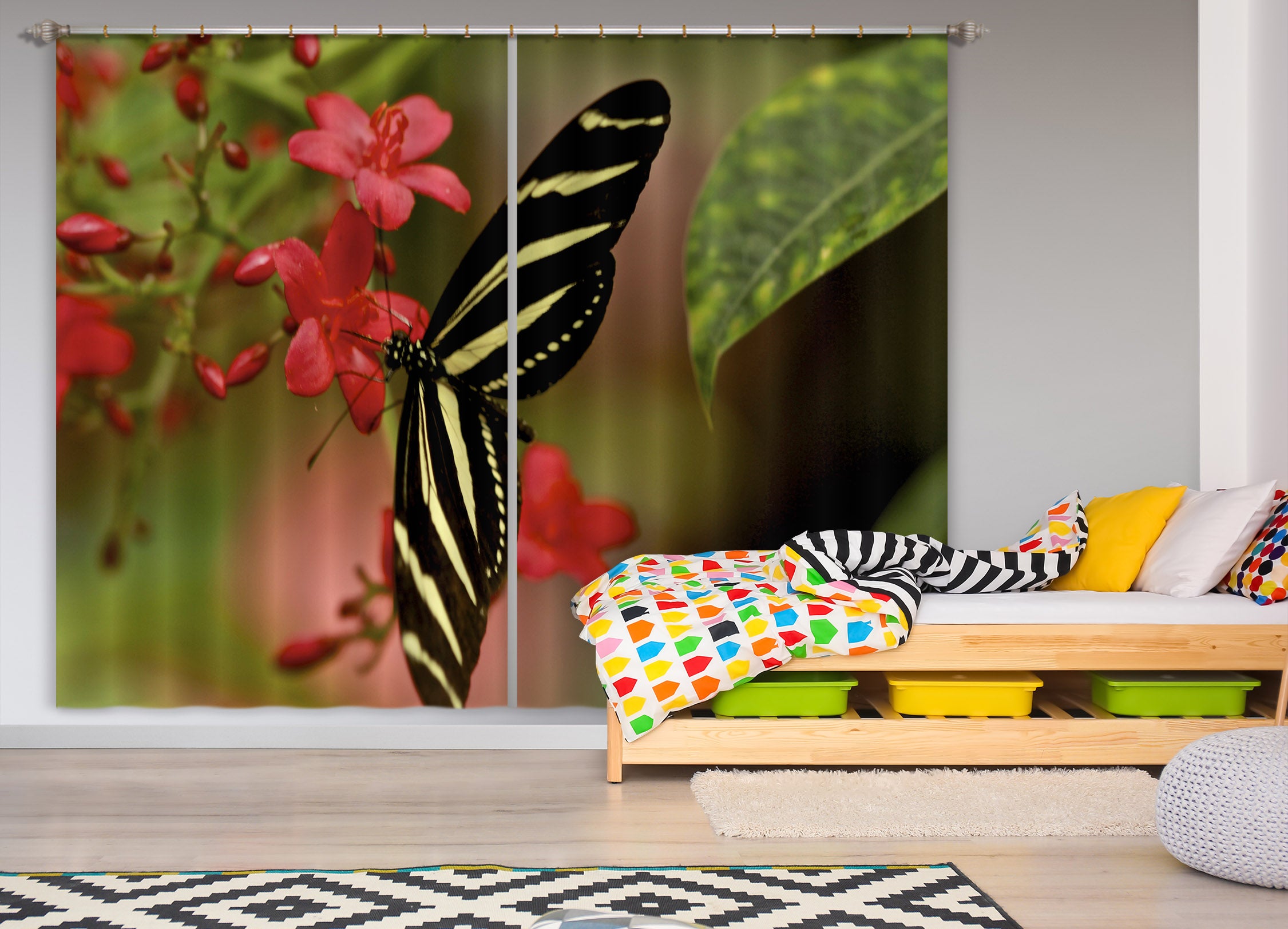 3D Butterfly Collecting Honey 079 Kathy Barefield Curtain Curtains Drapes