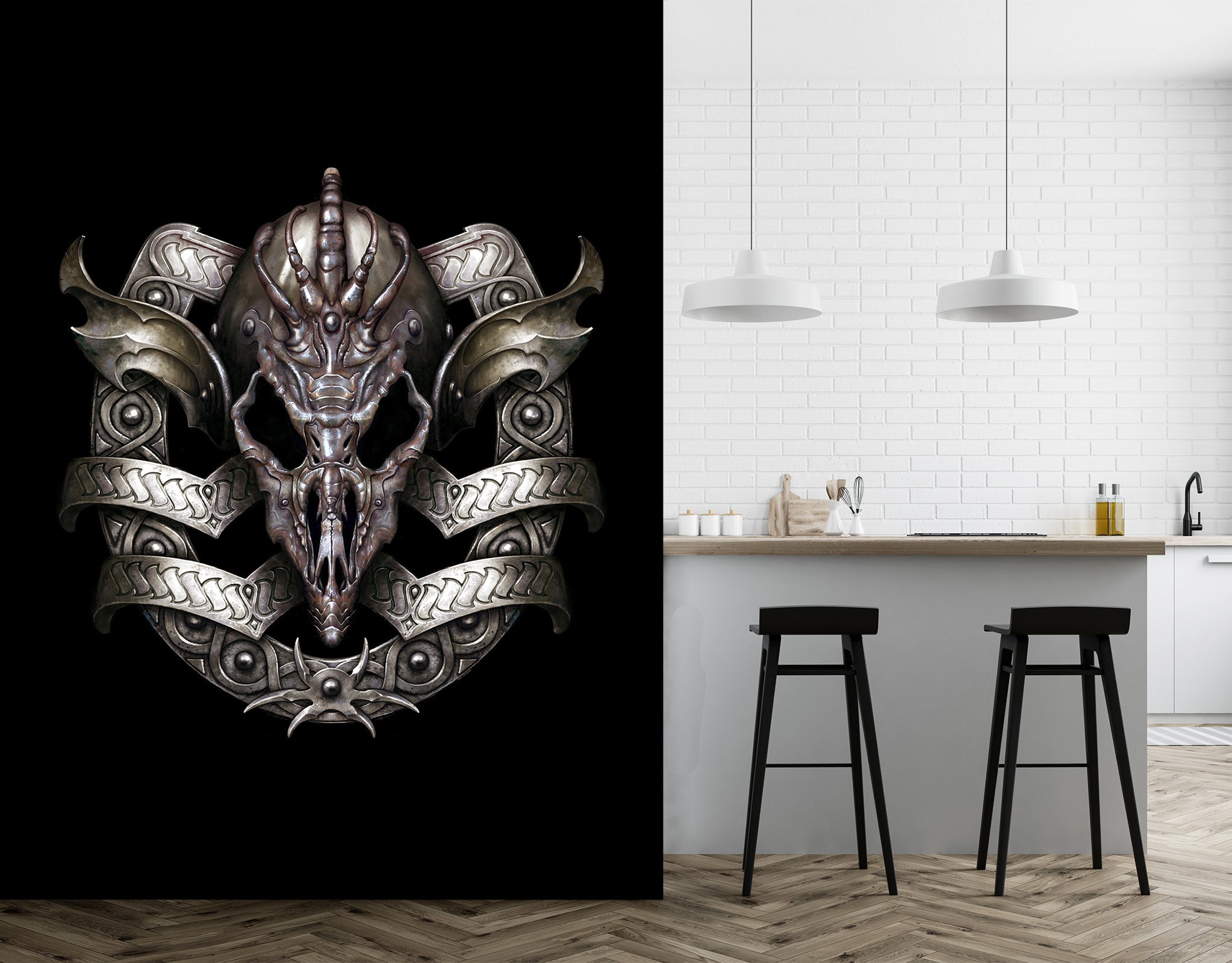 3D Metal Skull Pattern 7123 Ciruelo Wall Mural Wall Murals