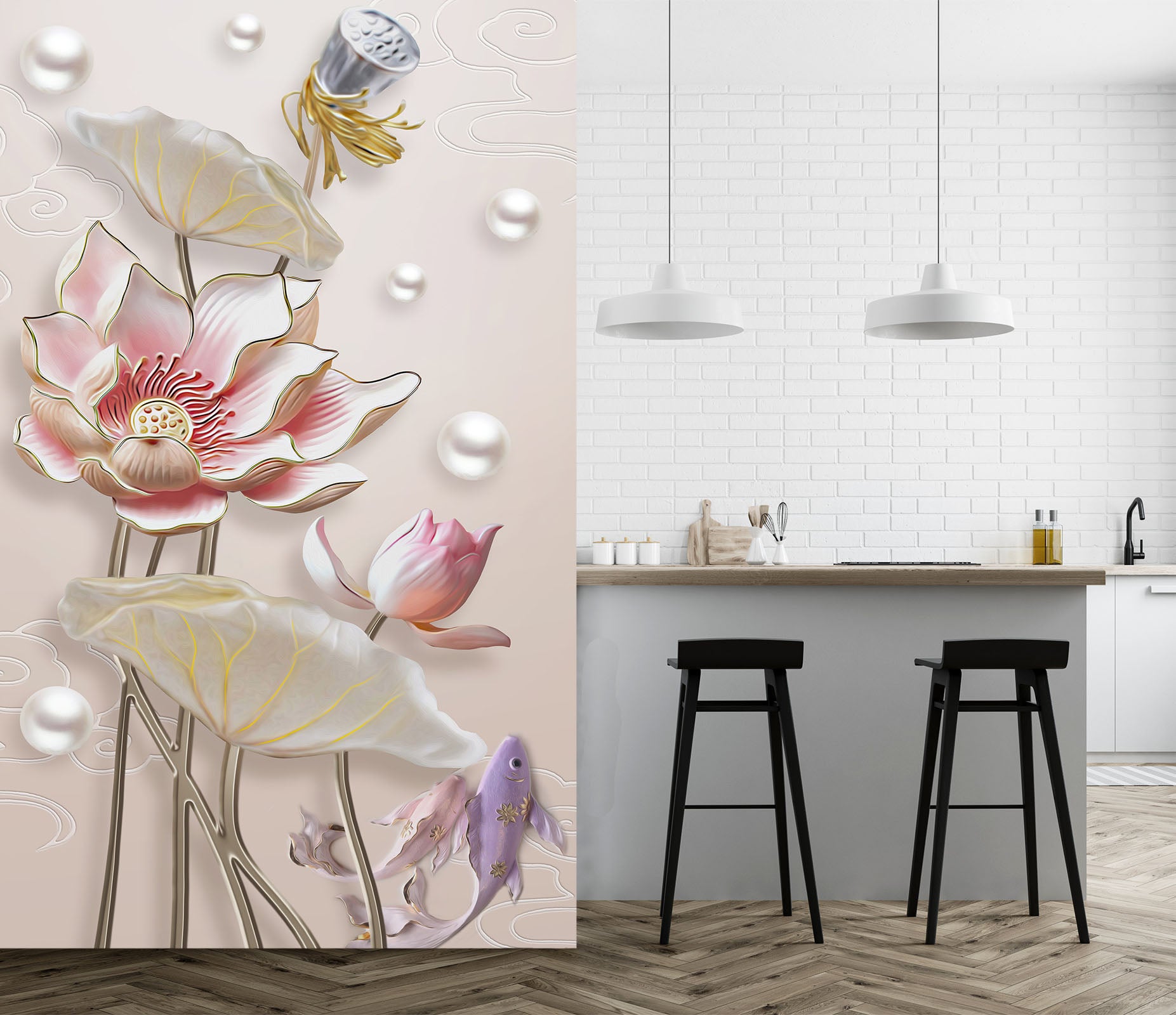 3D Pearl Lotus 1843 Wall Murals