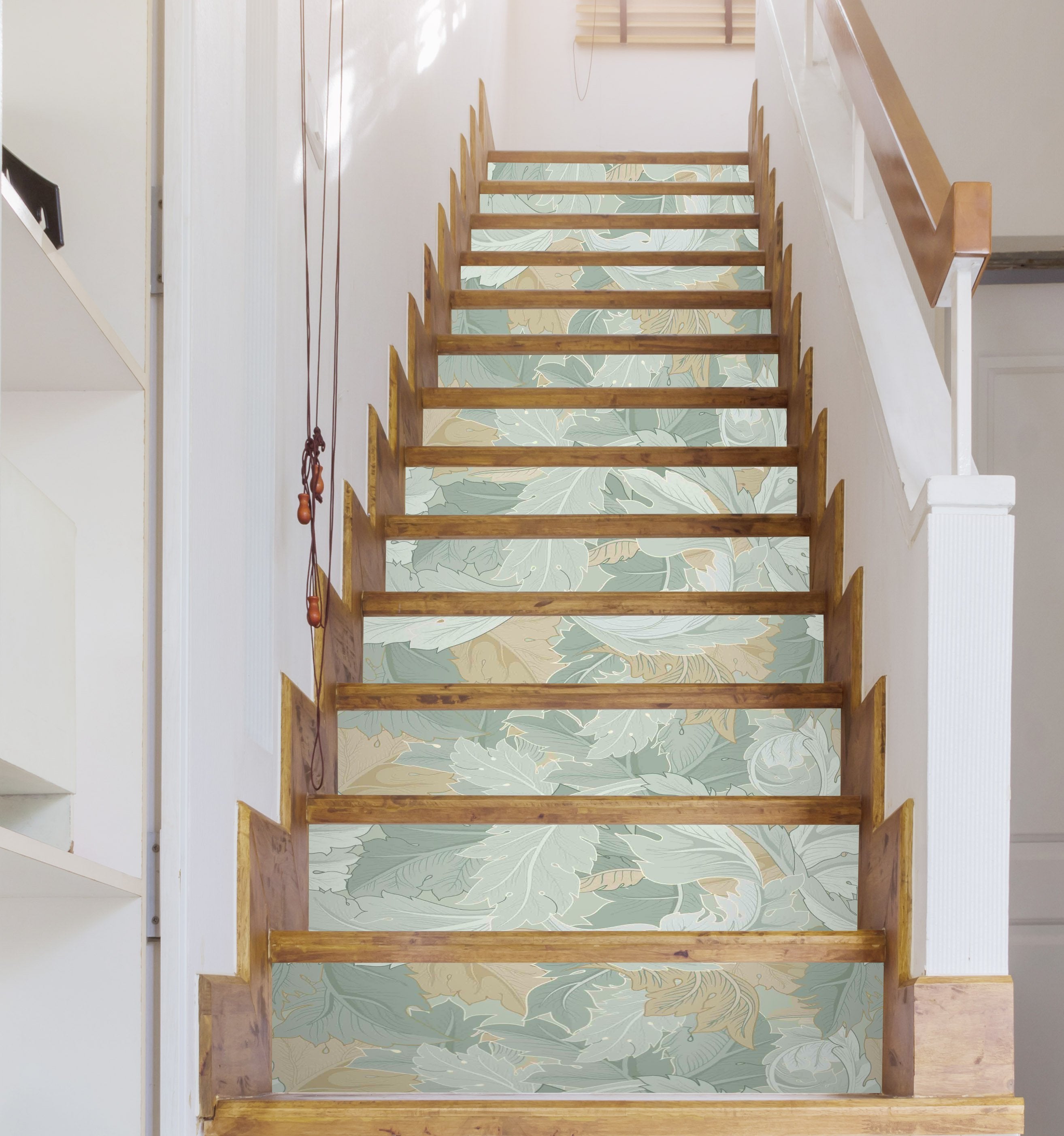 3D Green Leaf 477 Stair Risers Wallpaper AJ Wallpaper