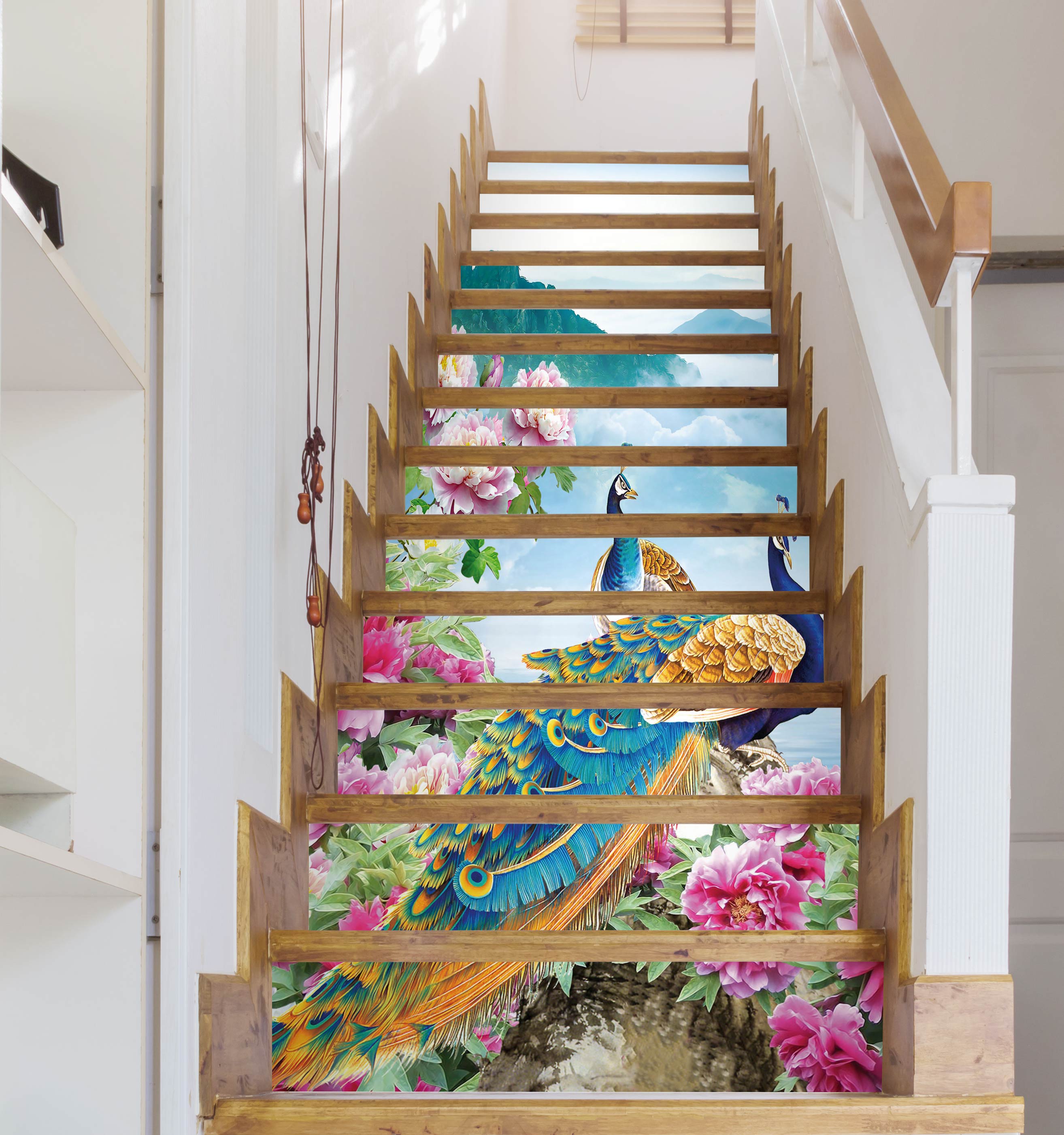 3D Peacocks In The Flowers 015 Stair Risers