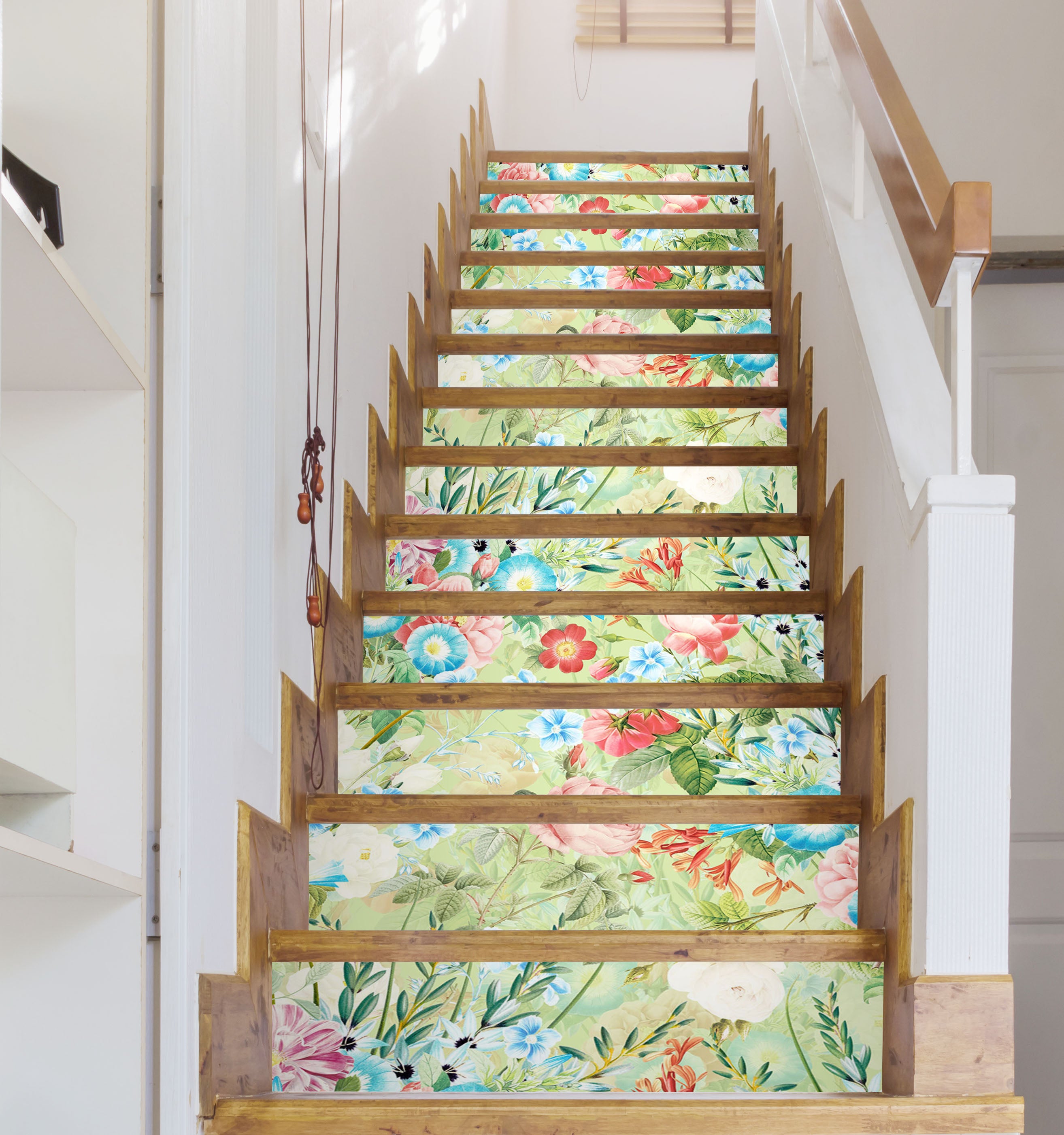 3D Blue Red Flowers 10415 Uta Naumann Stair Risers