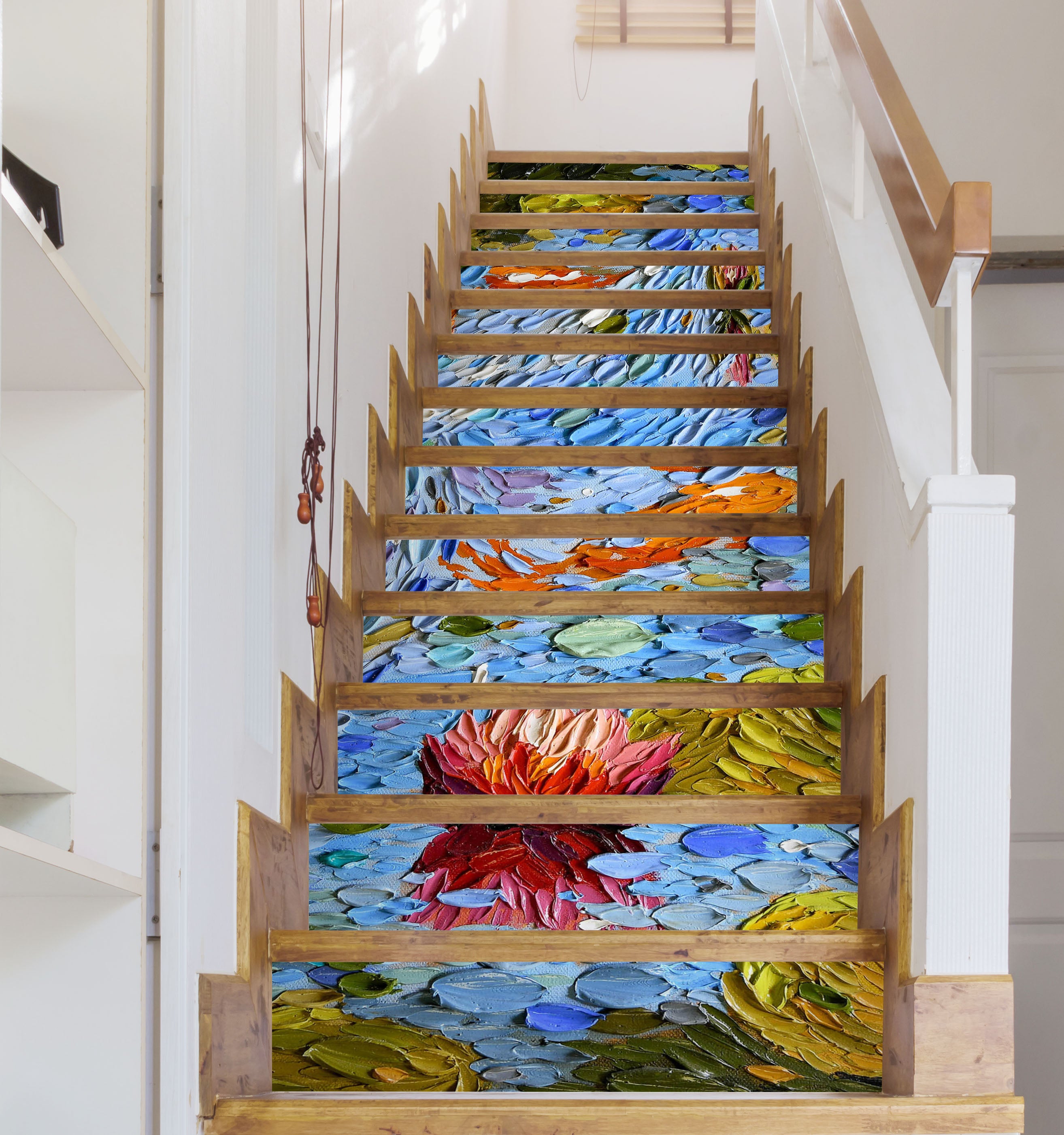 3D Red Flower River Oil Painting 96152 Dena Tollefson Stair Risers