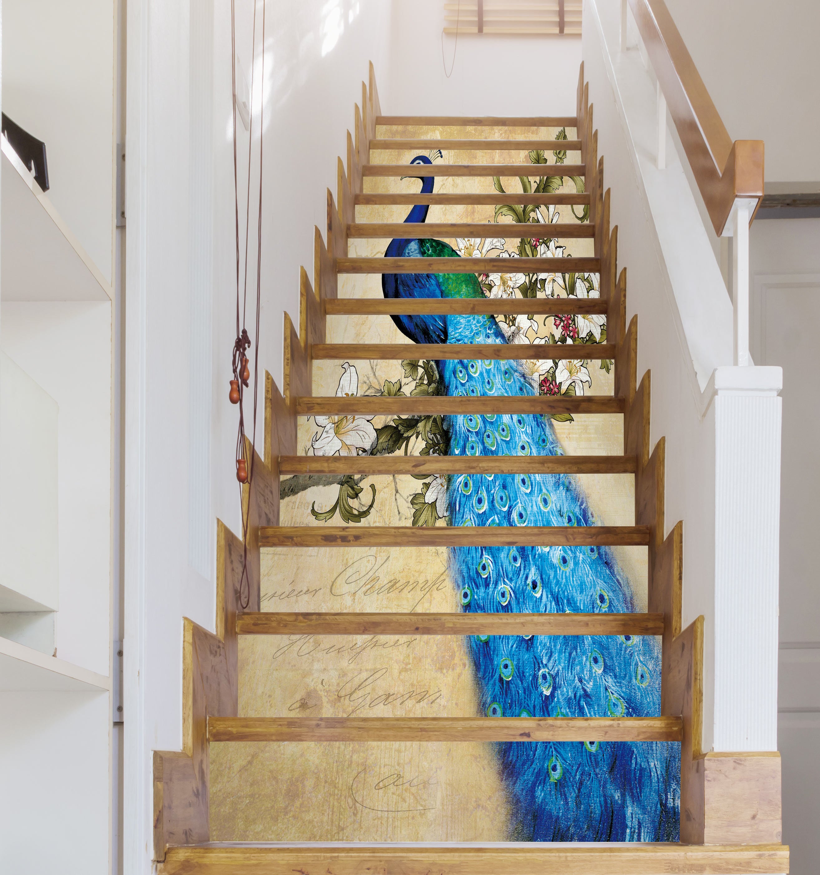 3D Beautiful Lonely Peacock 215 Stair Risers