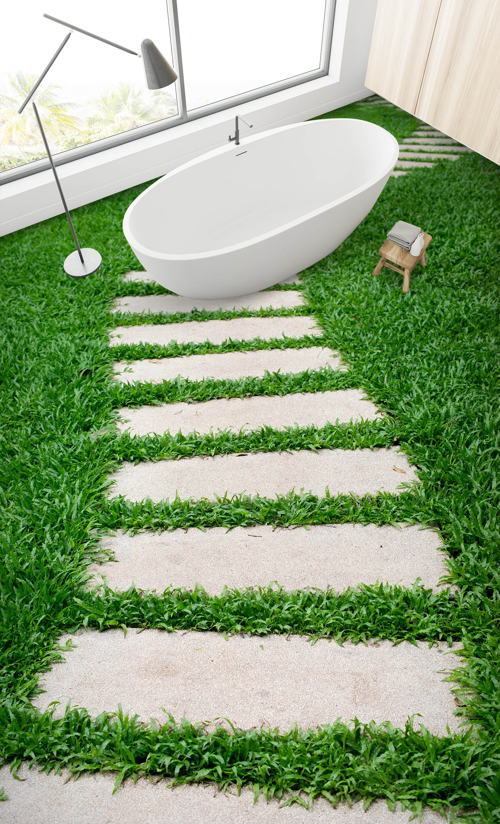 3D Stone Road In The Grass 199 Floor Mural