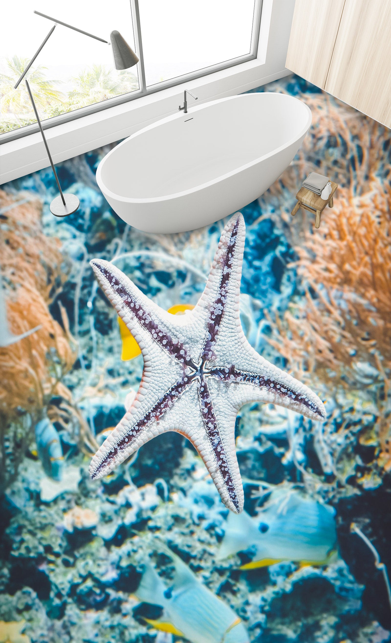 3D Romantic White Starfish 501 Floor Mural Wallpaper Murals Rug & Mat Print Epoxy waterproof bath floor