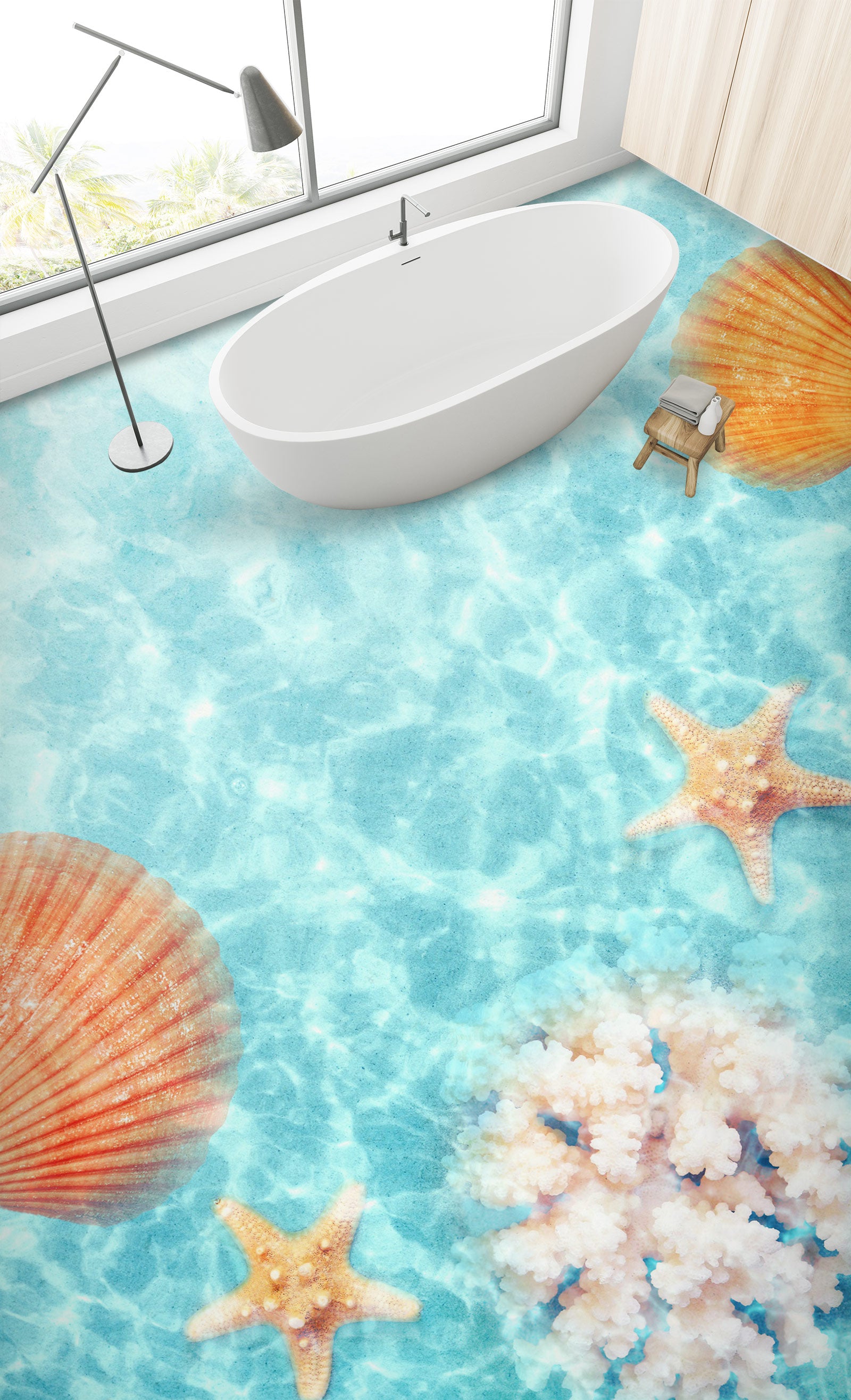 3D Starfish And Shells 496 Floor Mural Wallpaper Murals Rug & Mat Print Epoxy waterproof bath floor