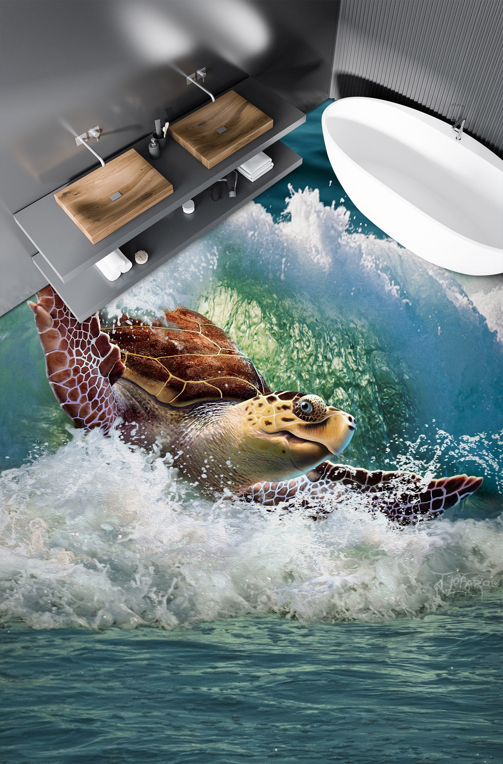 3D Sea Turtle Waves 96225 Jerry LoFaro Floor Mural  Wallpaper Murals Self-Adhesive Removable Print Epoxy