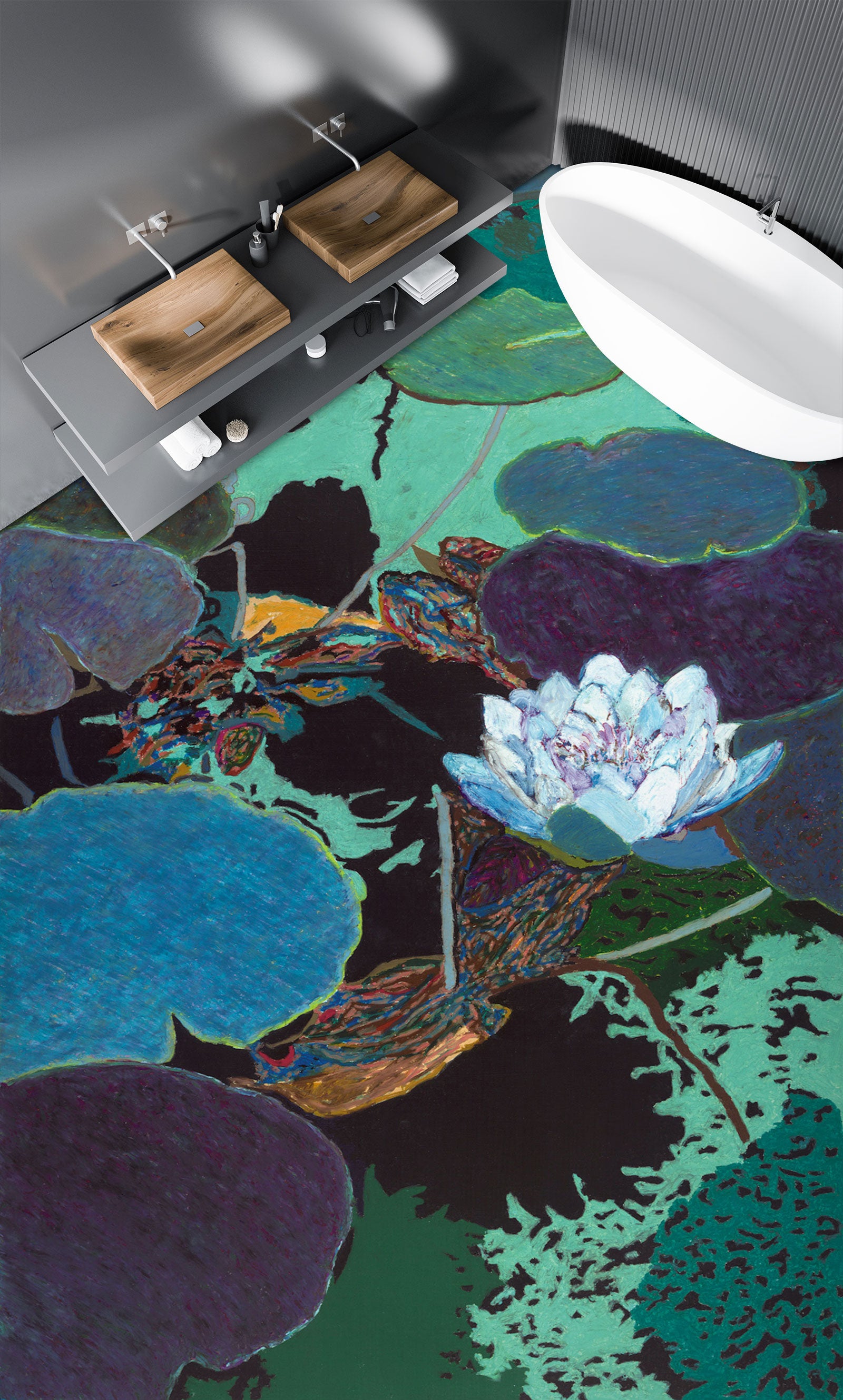 3D White Lotus Pond 96101 Allan P. Friedlander Floor Mural Wallpaper Murals Self-Adhesive Removable Print Epoxy
