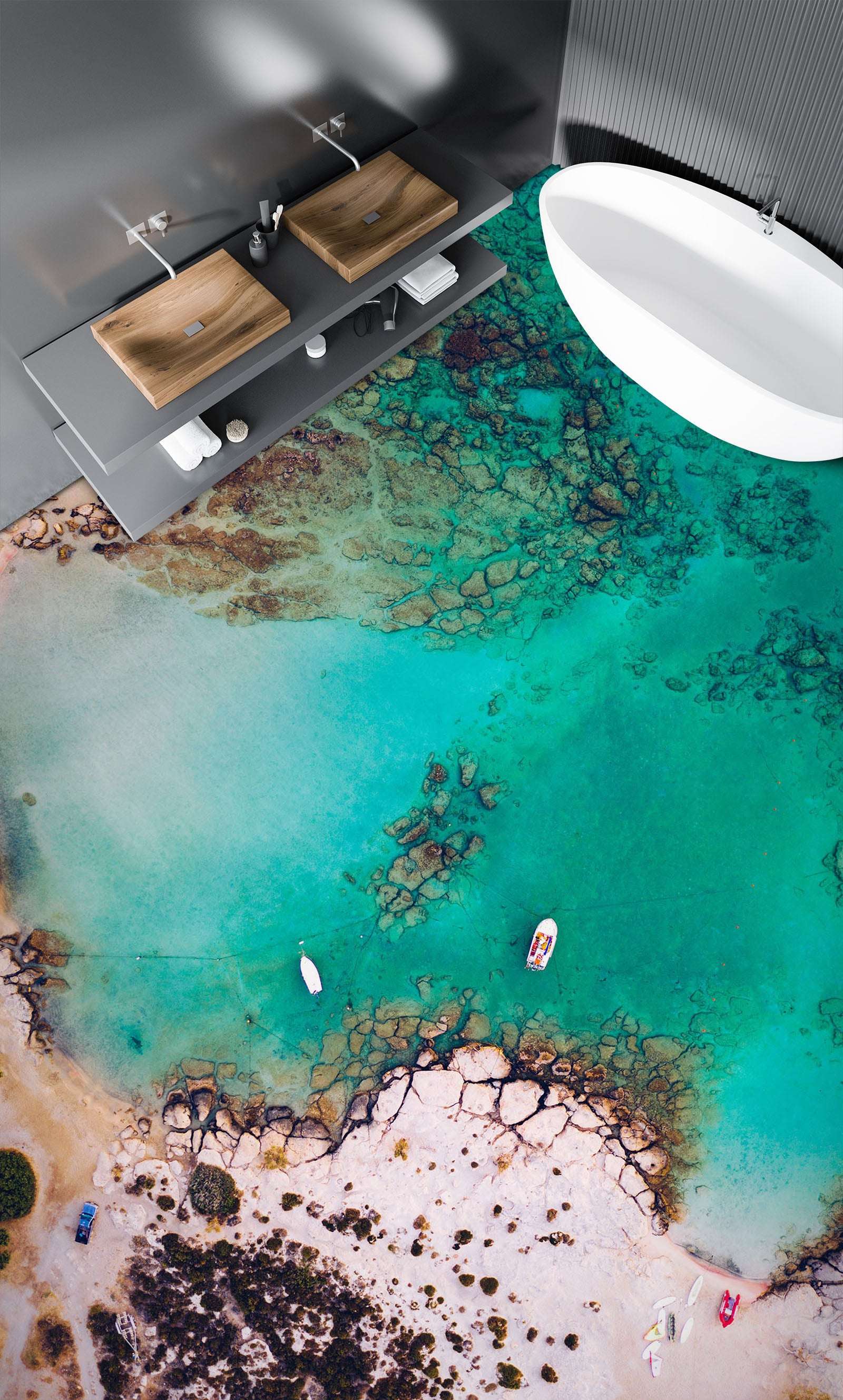 3D Two White Boats 290 Floor Mural Wallpaper Murals Rug & Mat Print Epoxy waterproof bath floor