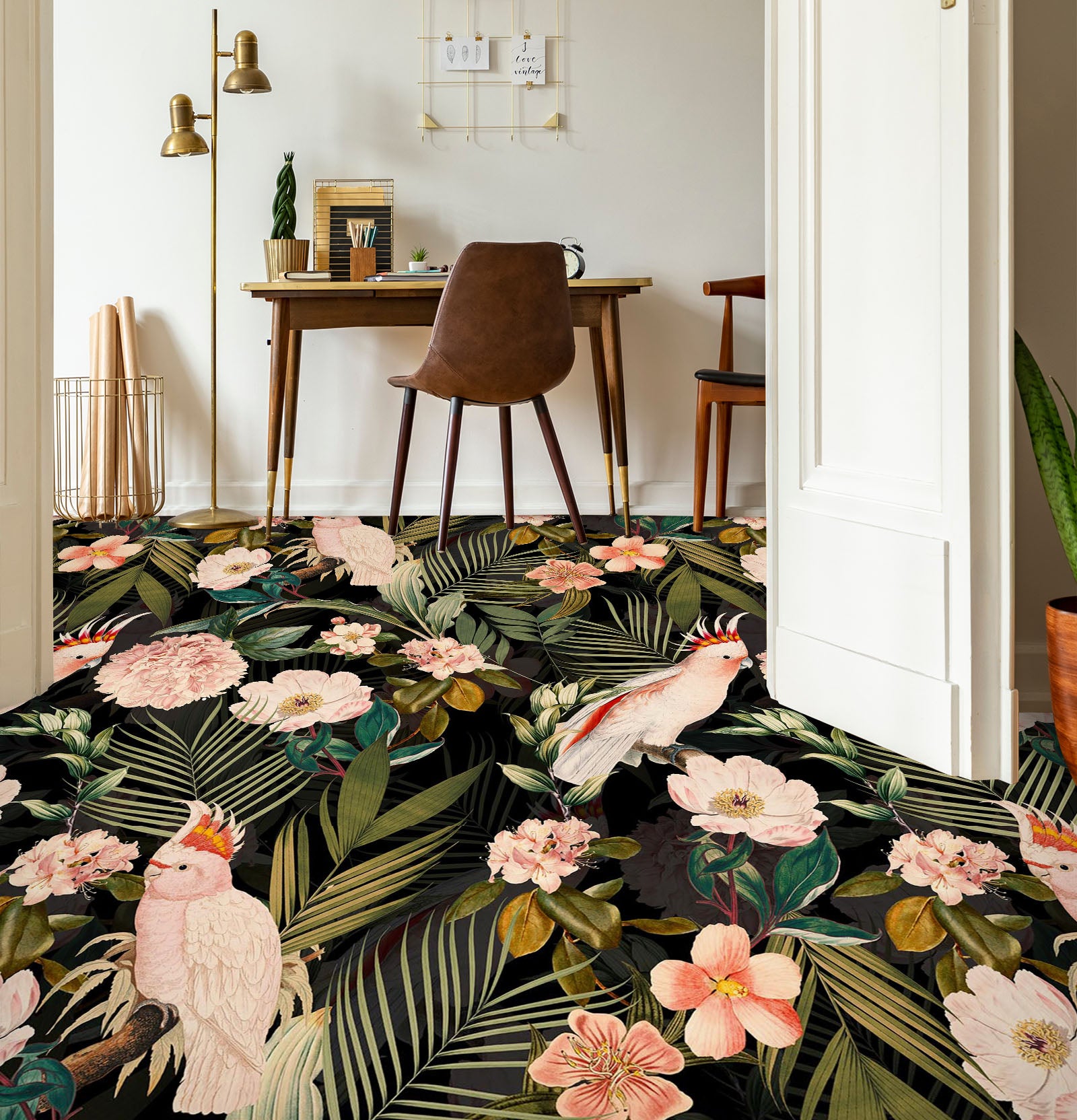 3D Parrot Flower Leaves 99211 Uta Naumann Floor Mural Wallpaper Murals Self-Adhesive Removable Print Epoxy