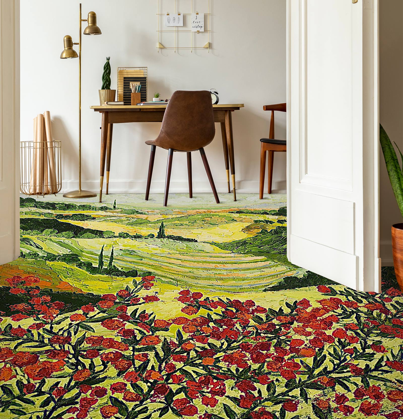 3D Red Flowers Lawn 9525 Allan P. Friedlander Floor Mural Wallpaper Murals Self-Adhesive Removable Print Epoxy