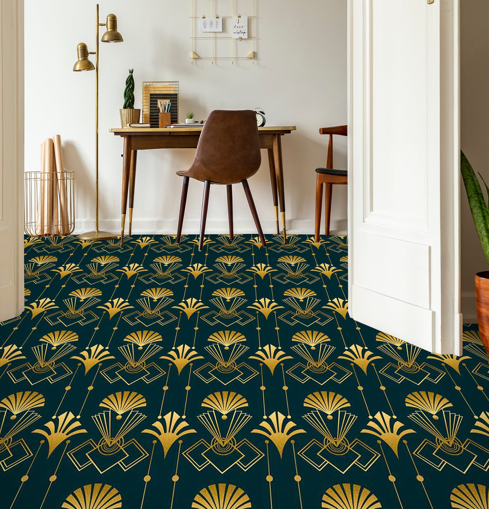 3D Golden Fan Pattern 102114 Andrea Haase Floor Mural Wallpaper Murals Self-Adhesive Removable Print Epoxy