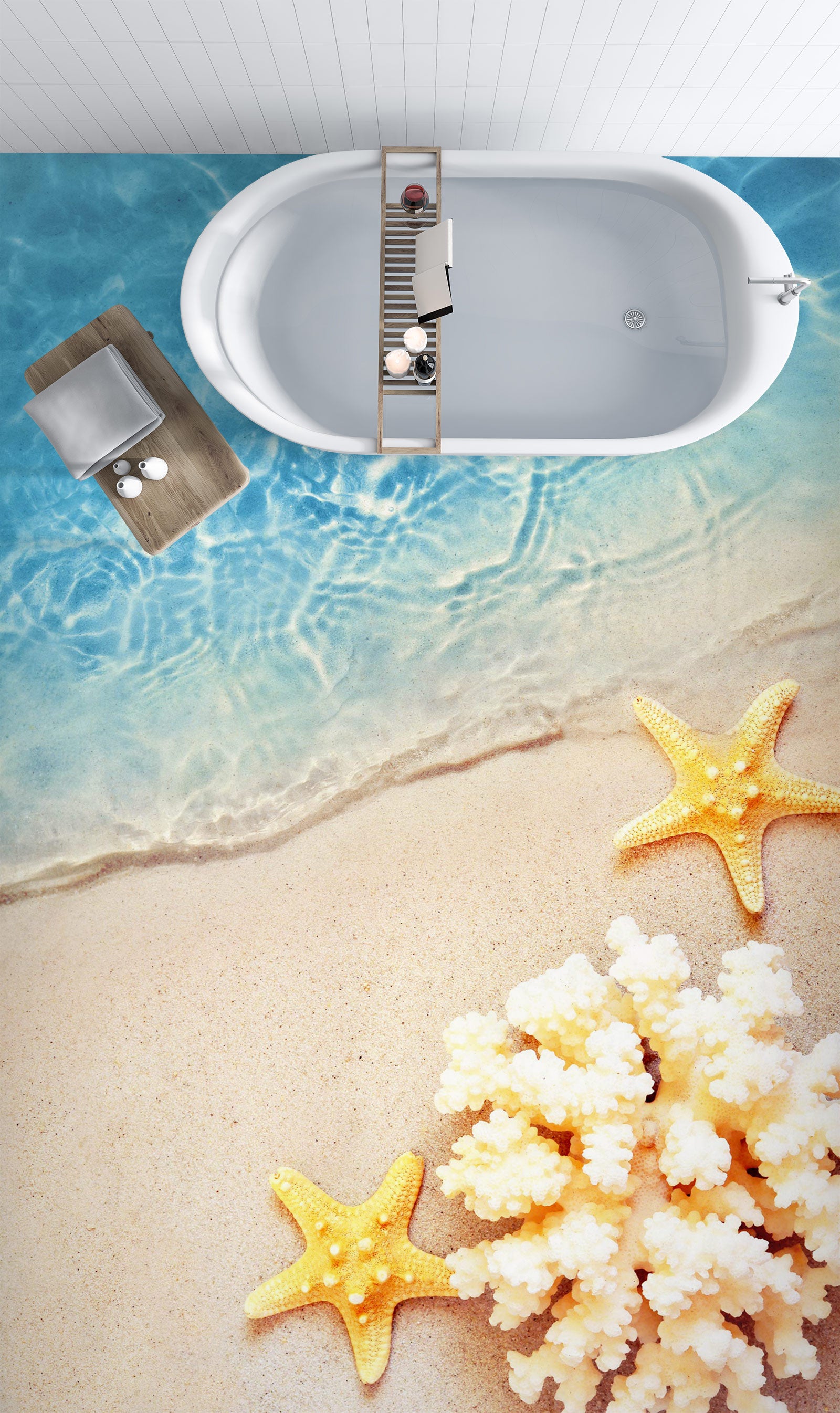 3D Gentle Yellow Starfish 186 Floor Mural Wallpaper Murals Rug & Mat Print Epoxy waterproof bath floor