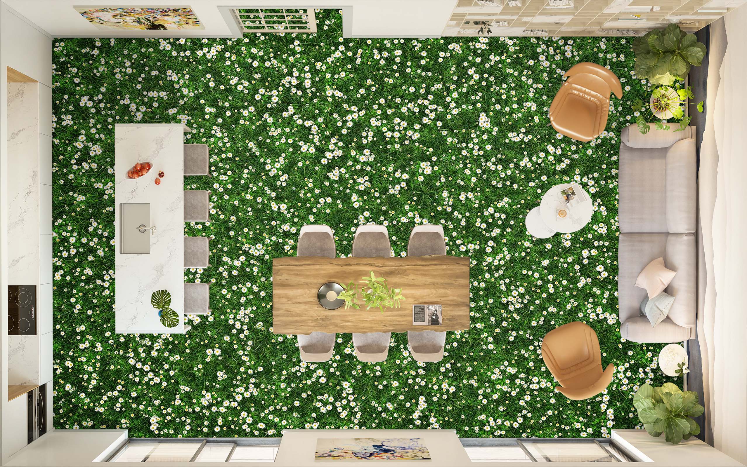 3D Little White Flowers 057 Floor Mural Wallpaper Murals Rug & Mat Print Epoxy waterproof bath floor
