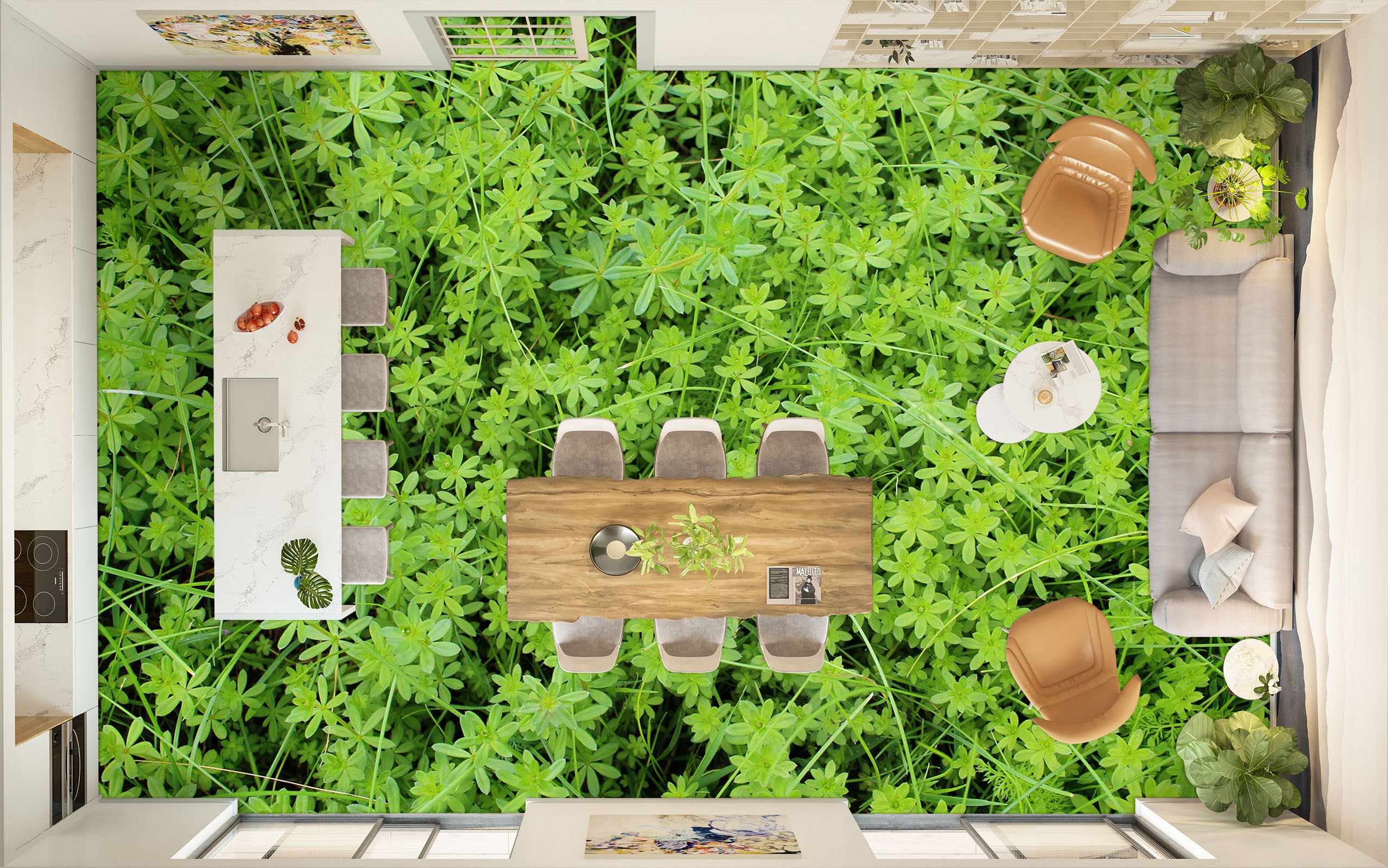 3D Cool Green Leaves 1512 Floor Mural Wallpaper Murals Self-Adhesive Removable Print Epoxy