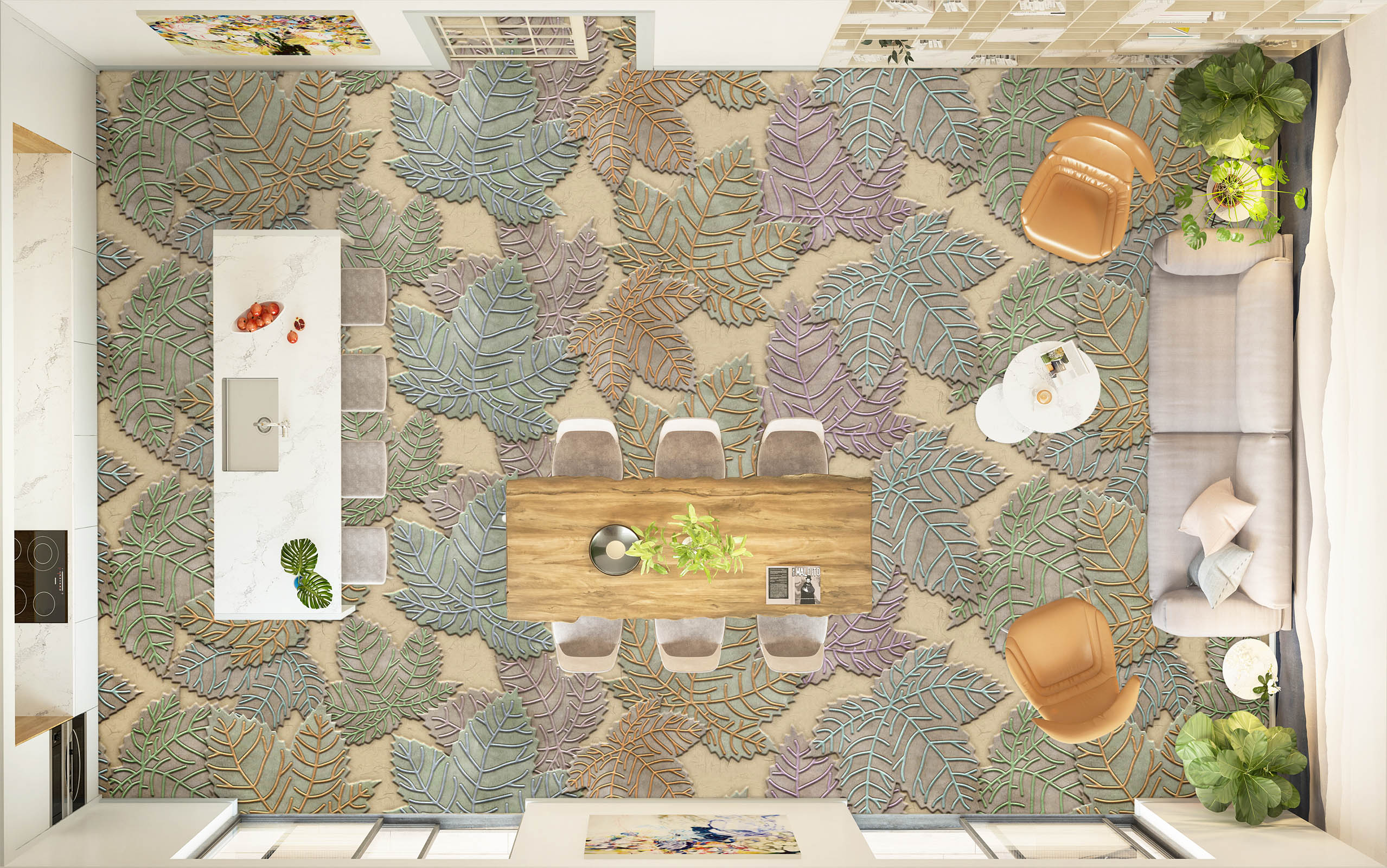 3D Elegant Color Leaf Pattern 877 Floor Mural Wallpaper Murals Rug & Mat Print Epoxy waterproof bath floor