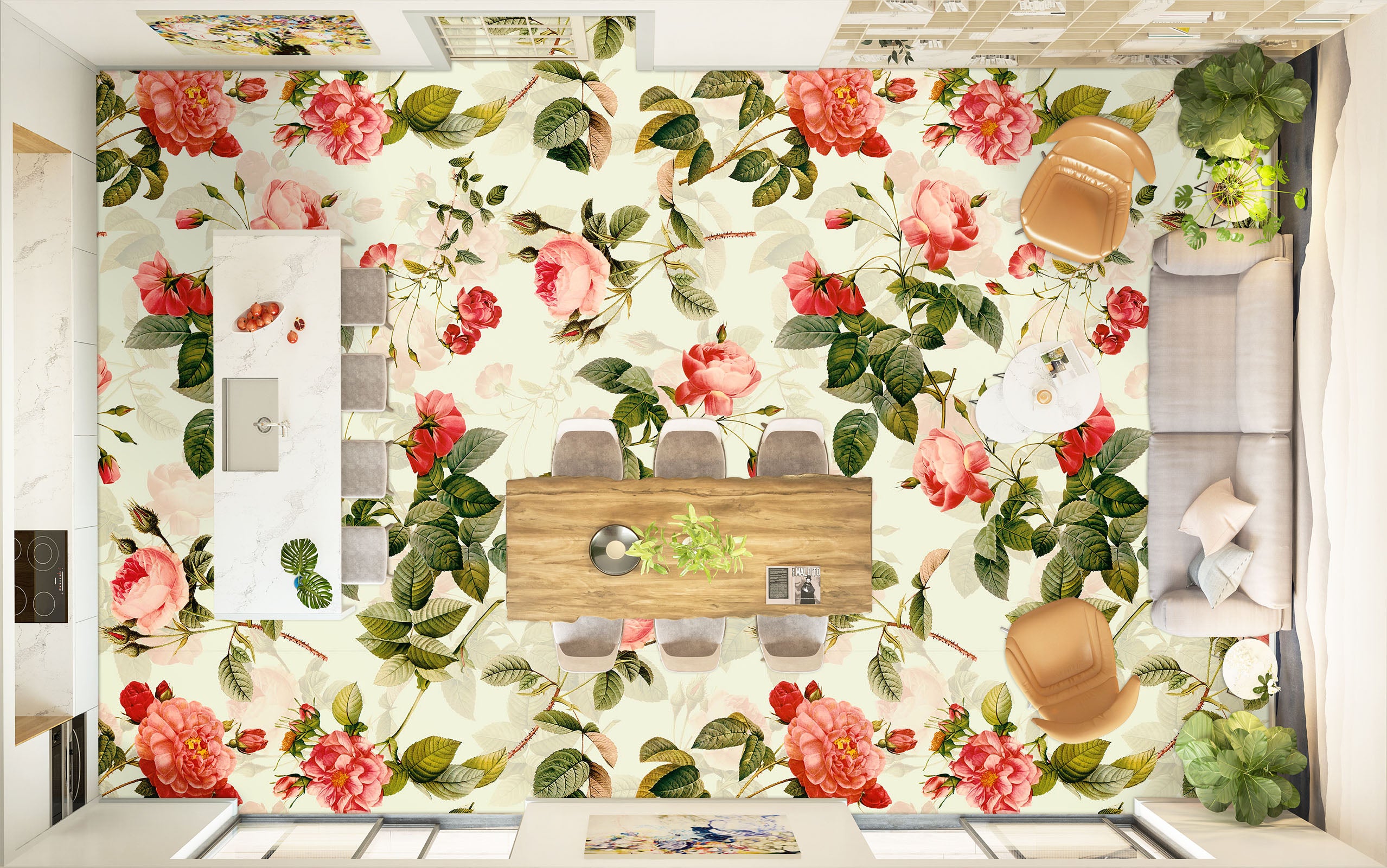 3D Pink Rose 99204 Uta Naumann Floor Mural Wallpaper Murals Self-Adhesive Removable Print Epoxy