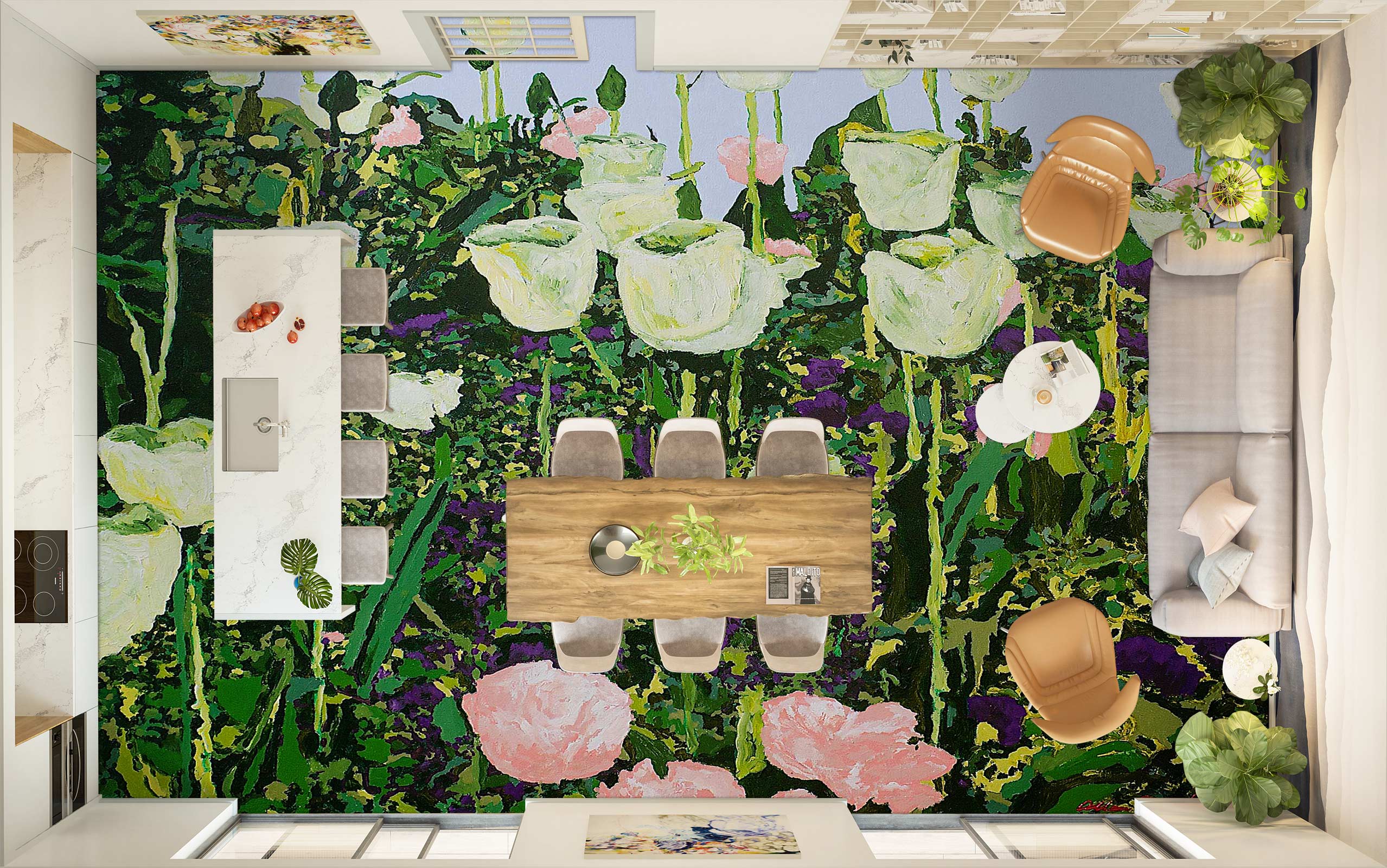 3D White Pink Flower Bush 9569 Allan P. Friedlander Floor Mural Wallpaper Murals Self-Adhesive Removable Print Epoxy