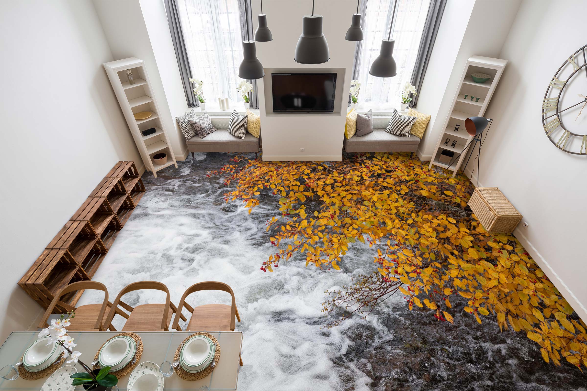 3D Fallen Leaves On Water 1075 Floor Mural Wallpaper Murals Self-Adhesive Removable Print Epoxy