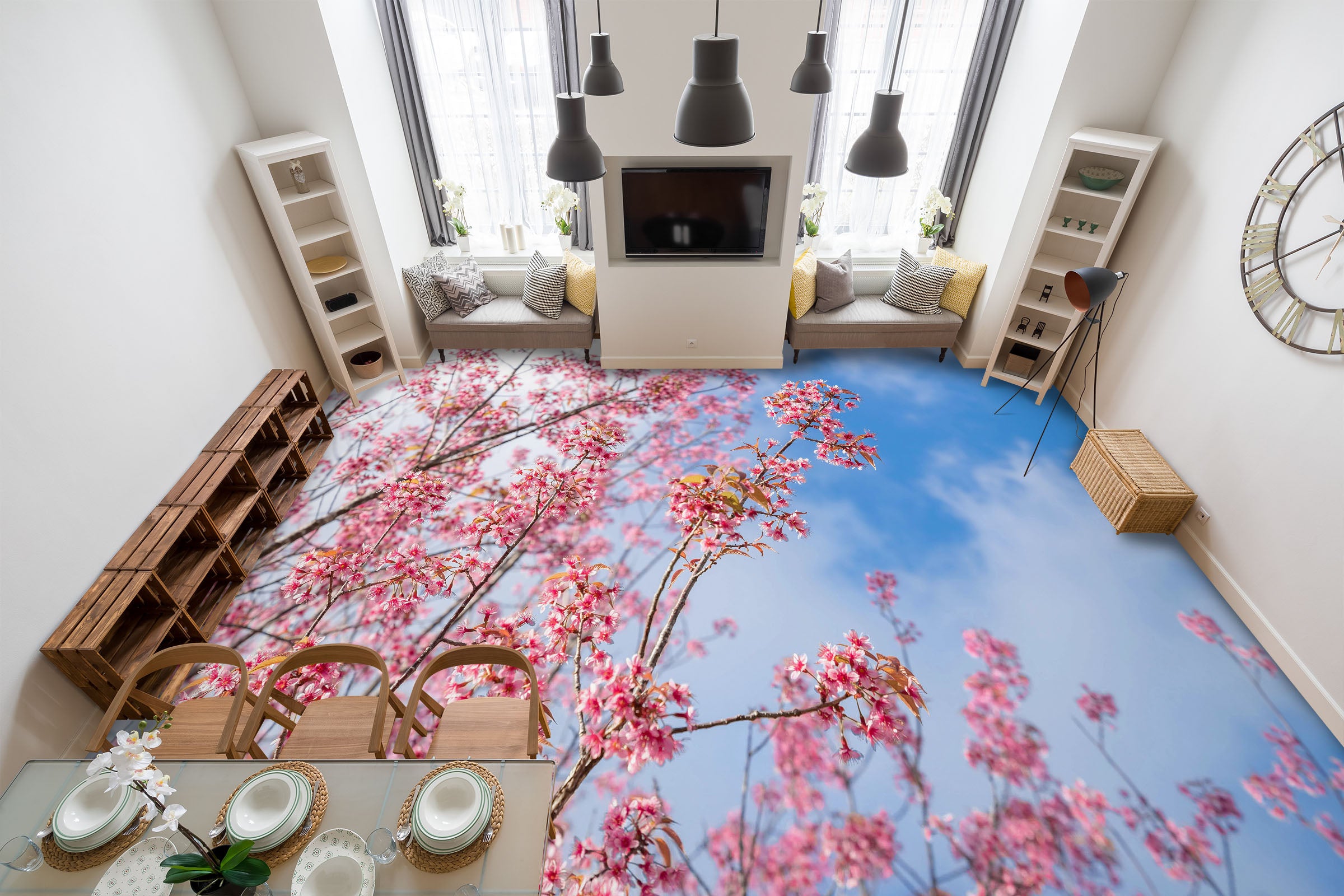 3D Warm Pink Flowers 1292 Floor Mural Wallpaper Murals Self-Adhesive Removable Print Epoxy