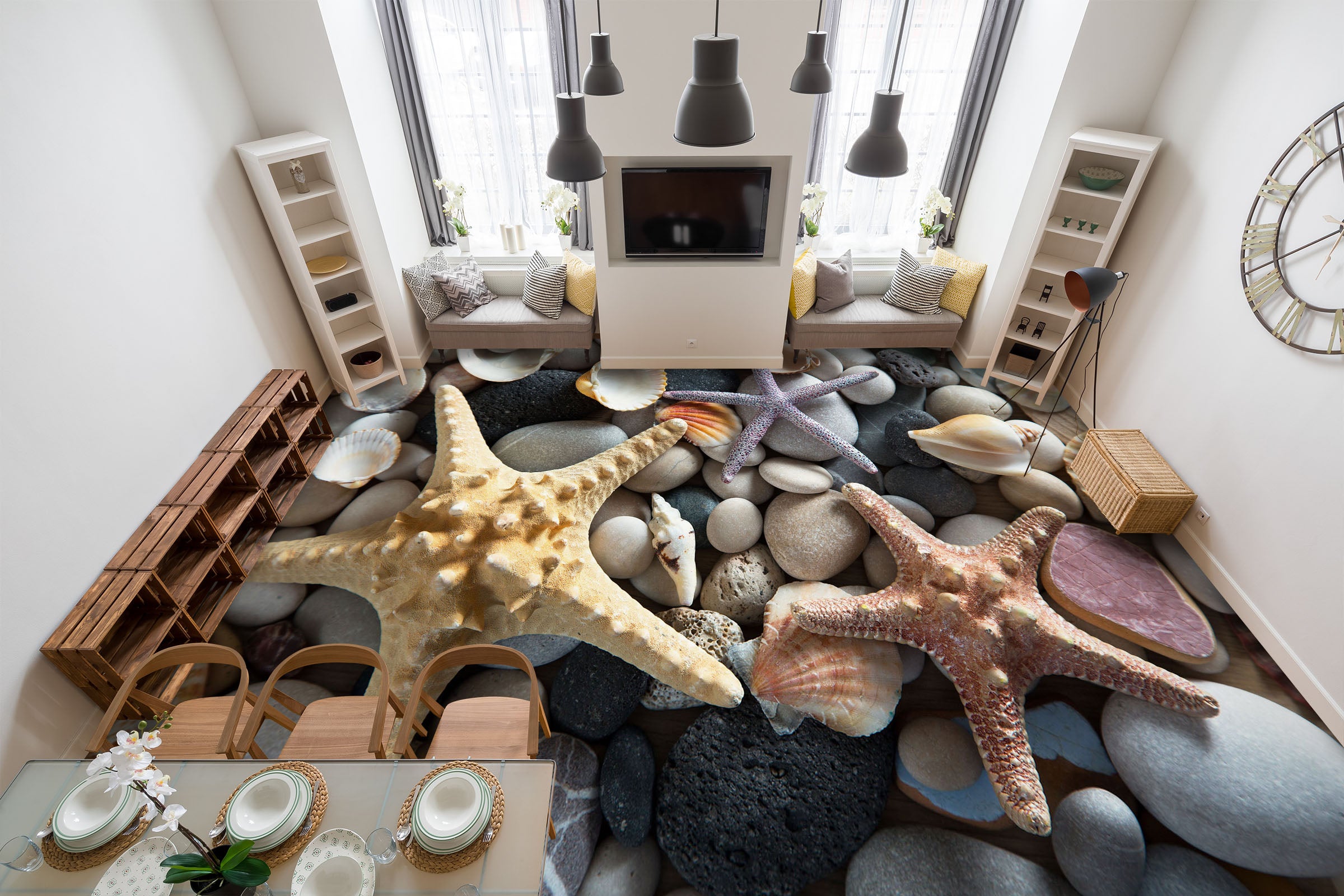 3D Three Big Starfish 638 Floor Mural Wallpaper Murals Rug & Mat Print Epoxy waterproof bath floor