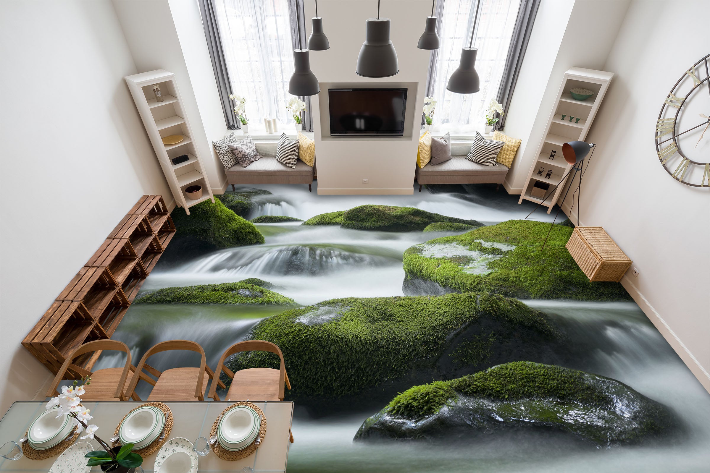 3D Moss And Running Water 523 Floor Mural Wallpaper Murals Rug & Mat Print Epoxy waterproof bath floor