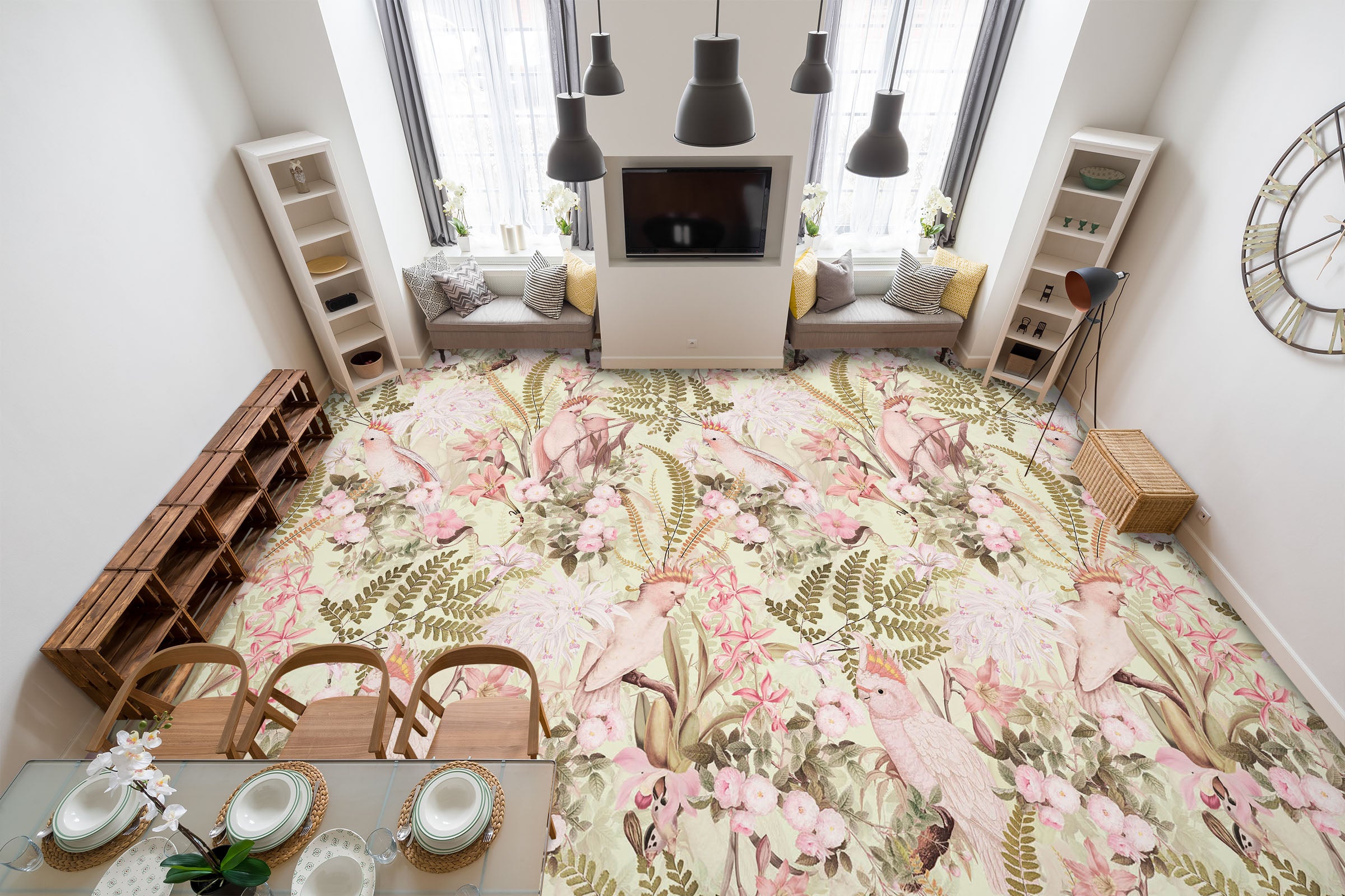 3D Leaves Pink Parrot 99185 Uta Naumann Floor Mural Wallpaper Murals Self-Adhesive Removable Print Epoxy