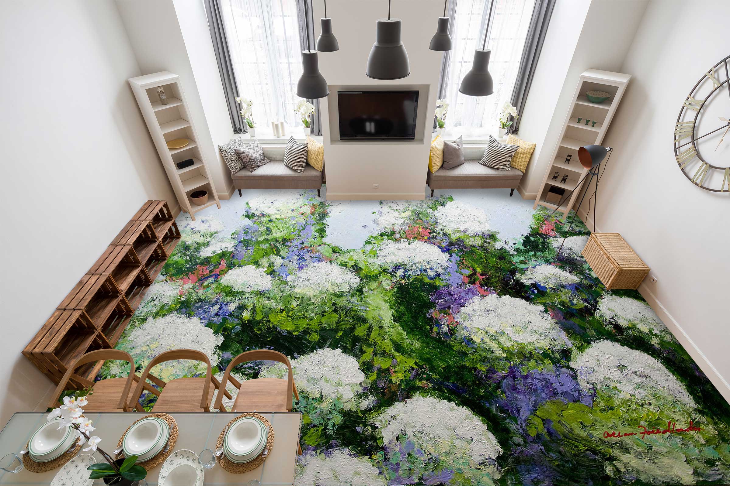 3D White Flowers Clump 9682 Allan P. Friedlander Floor Mural Wallpaper Murals Self-Adhesive Removable Print Epoxy