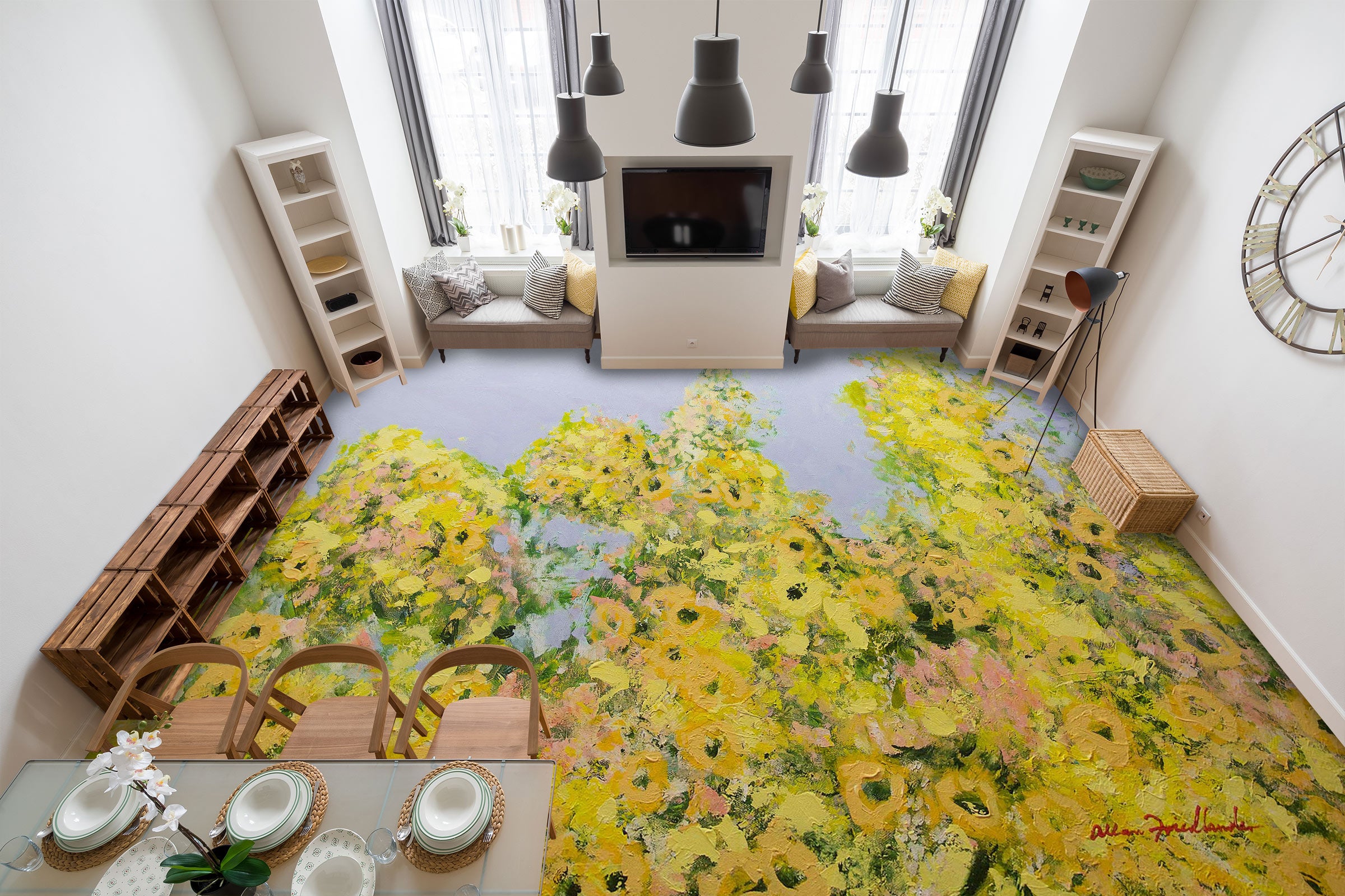 3D Yellow Floral Flowers Clump 9683 Allan P. Friedlander Floor Mural Wallpaper Murals Self-Adhesive Removable Print Epoxy