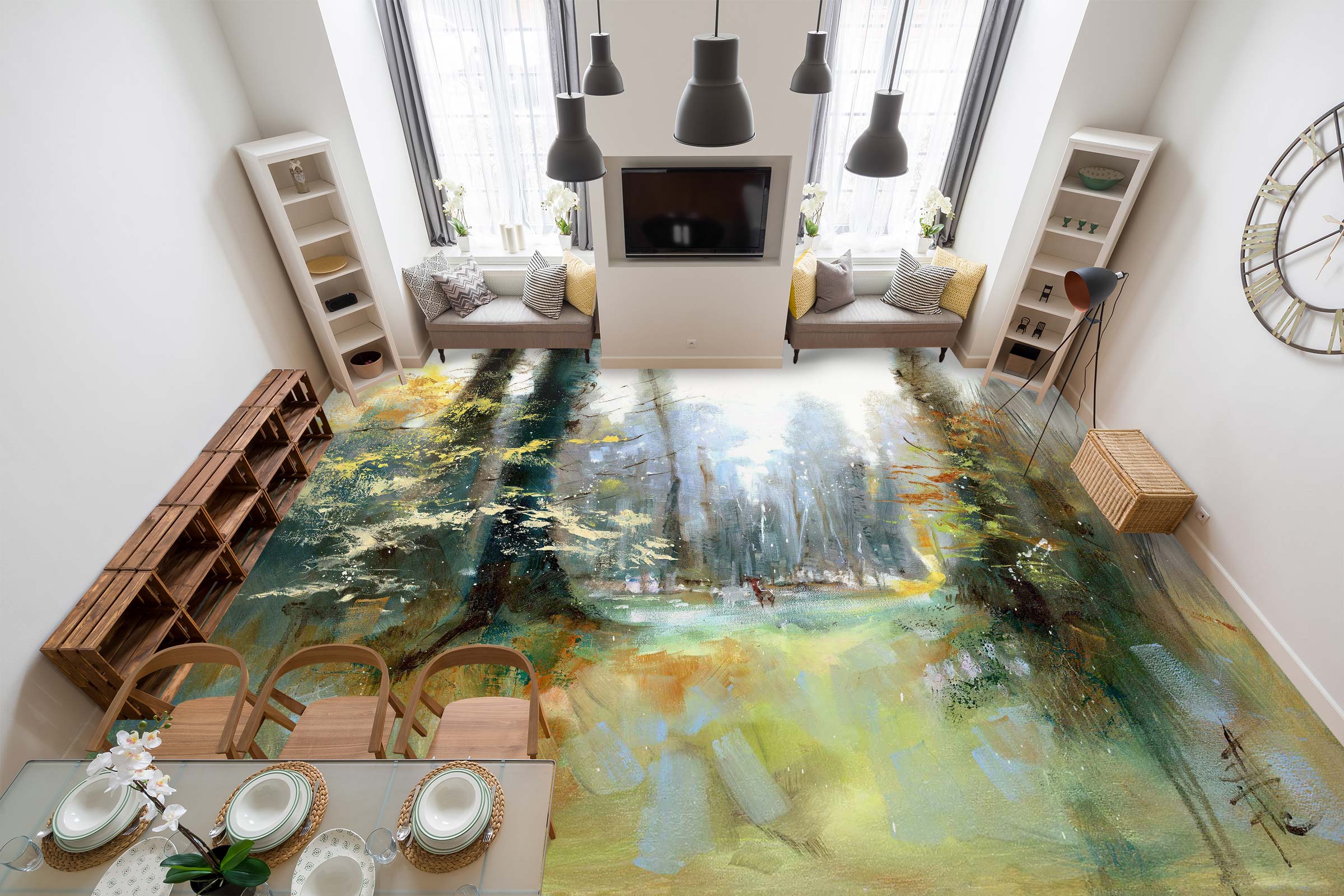 3D Trees Woods 99174 Anne Farrall Doyle Floor Mural Wallpaper Murals Self-Adhesive Removable Print Epoxy