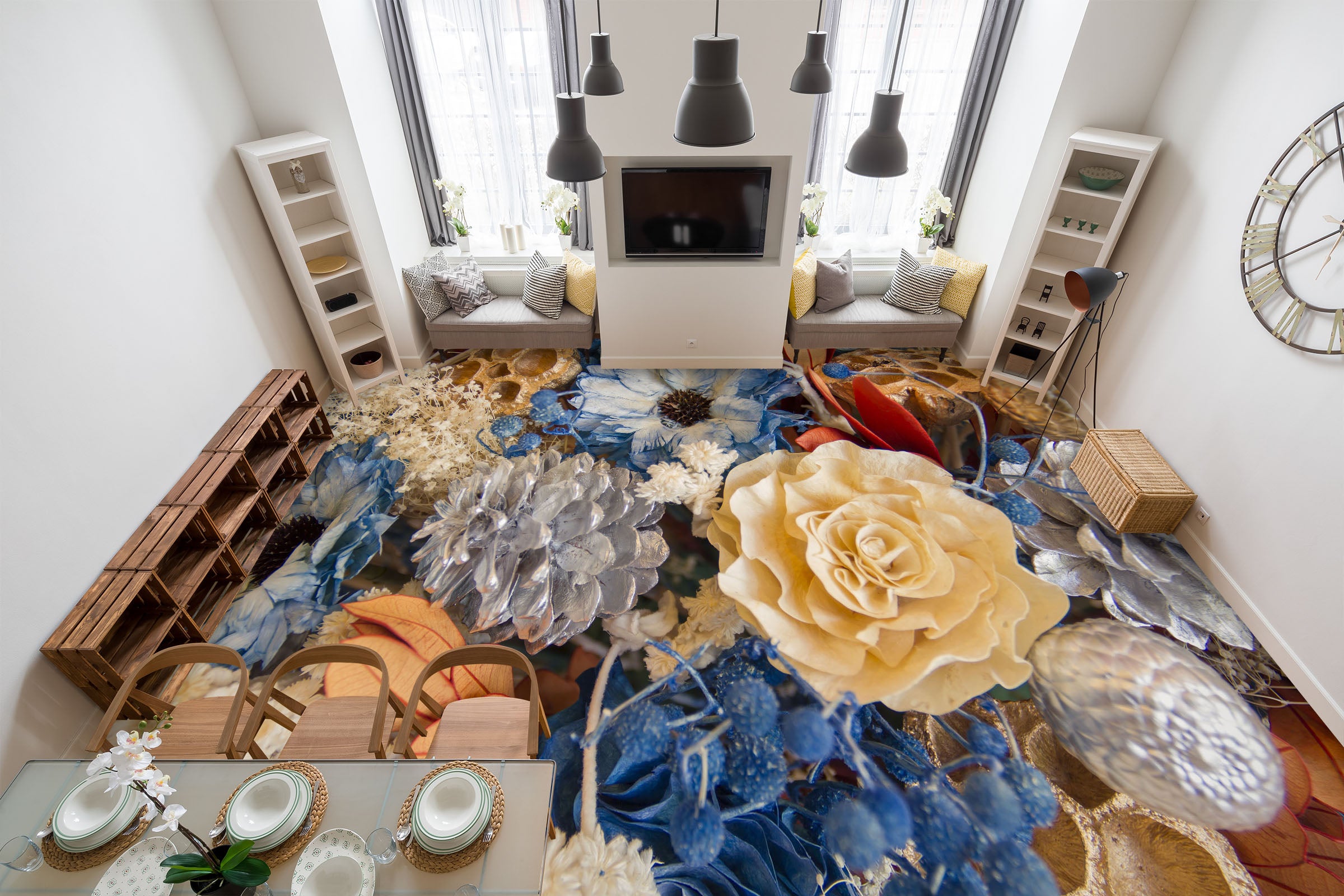 3D Yellow Blooming Flowers 052 Floor Mural Wallpaper Murals Rug & Mat Print Epoxy waterproof bath floor