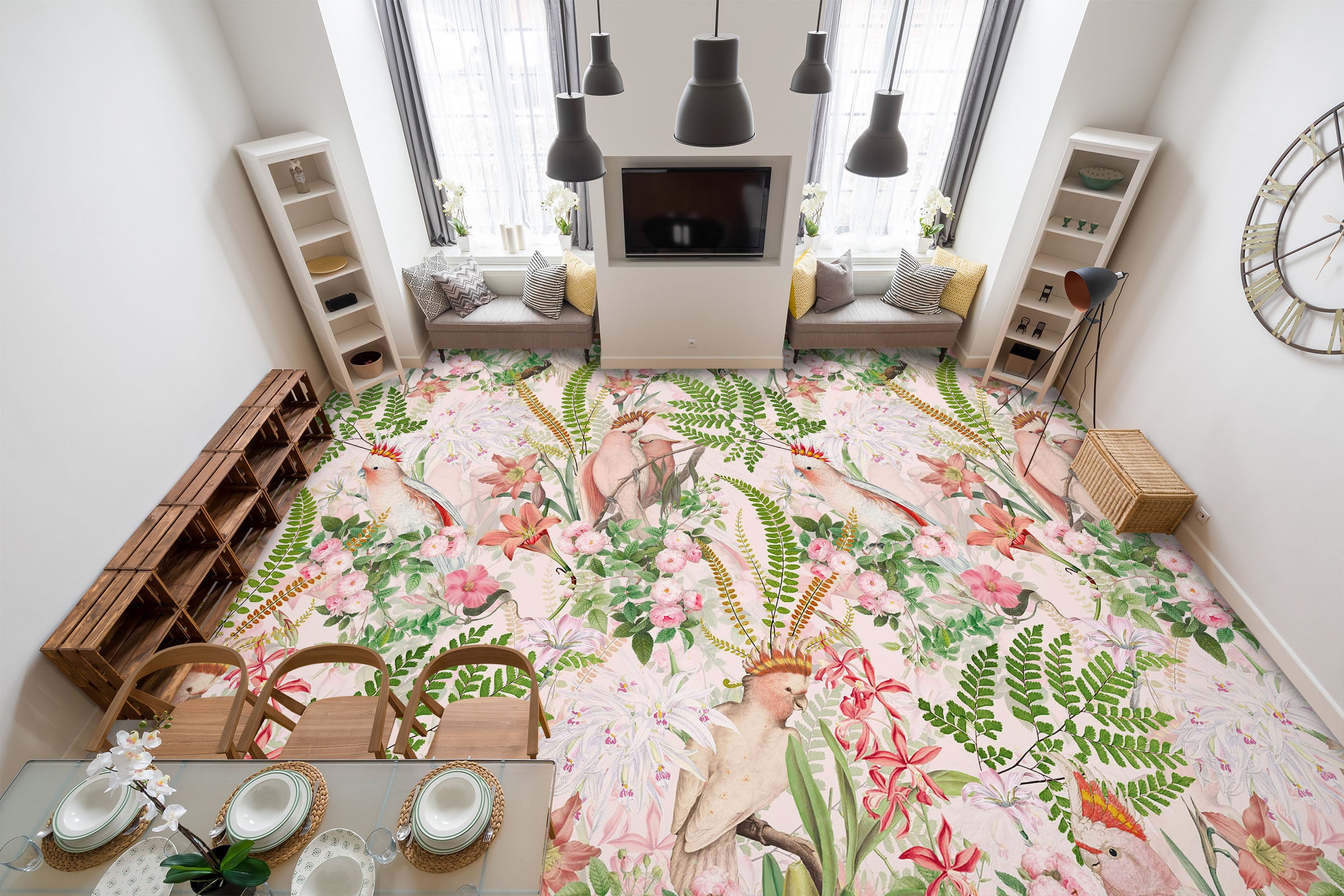 3D Leaves Flowers Bird 99202 Uta Naumann Floor Mural Wallpaper Murals Self-Adhesive Removable Print Epoxy