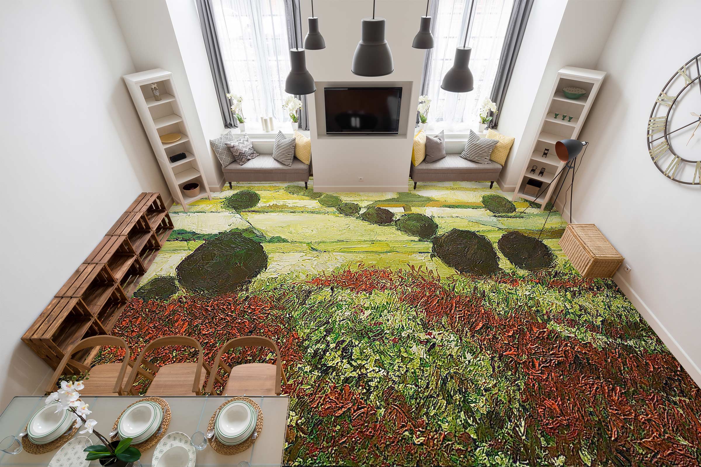 3D Grass Field Trees 9513 Allan P. Friedlander Floor Mural Wallpaper Murals Self-Adhesive Removable Print Epoxy