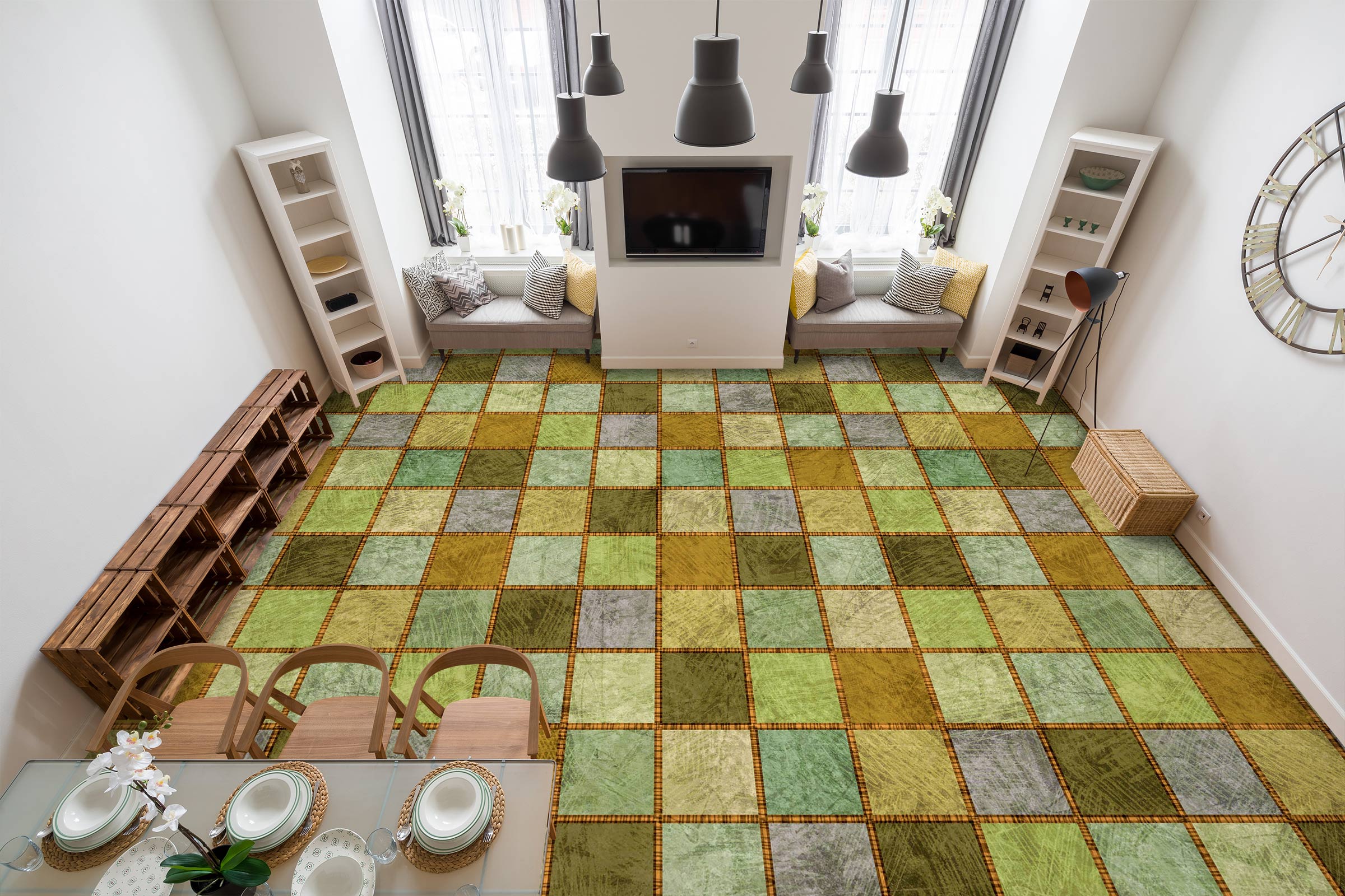 3D Retro Green Series 1372 Floor Mural Wallpaper Murals Self-Adhesive Removable Print Epoxy