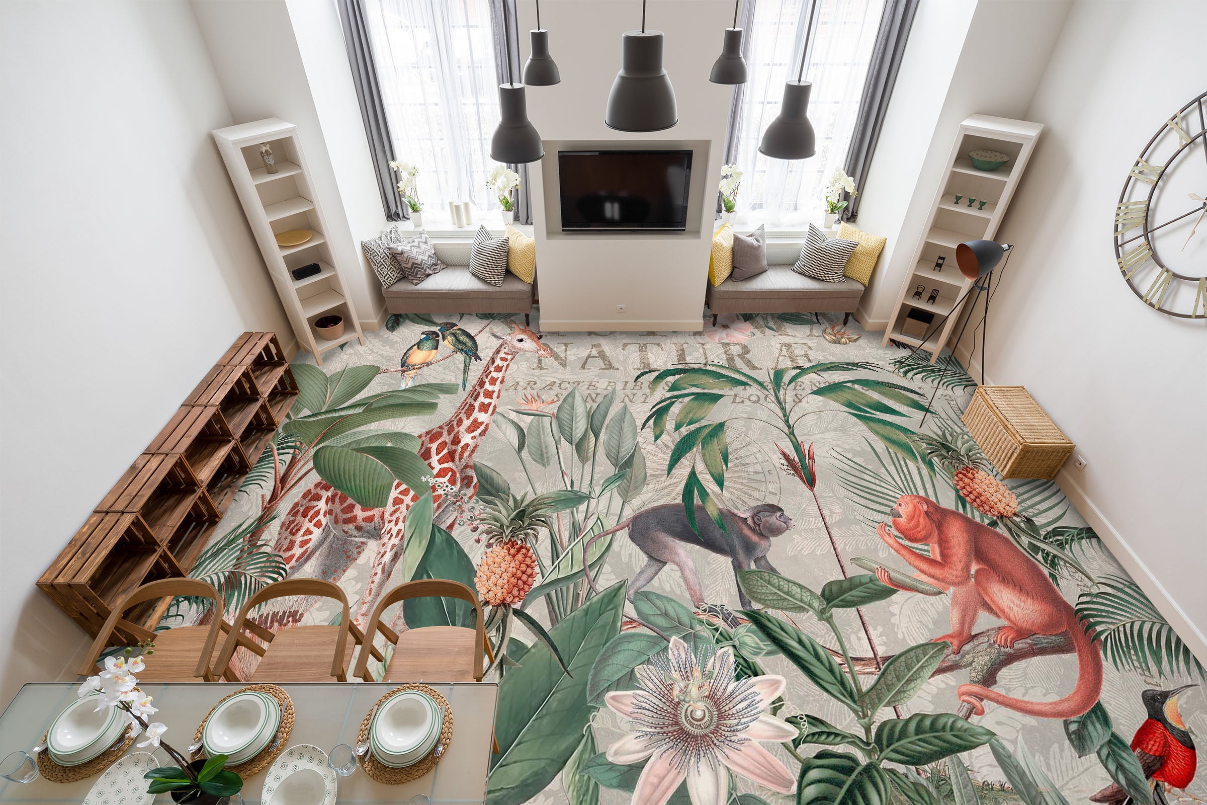 3D Jungle Giraffe Monkey 104167 Andrea Haase Floor Mural Wallpaper Murals Self-Adhesive Removable Print Epoxy