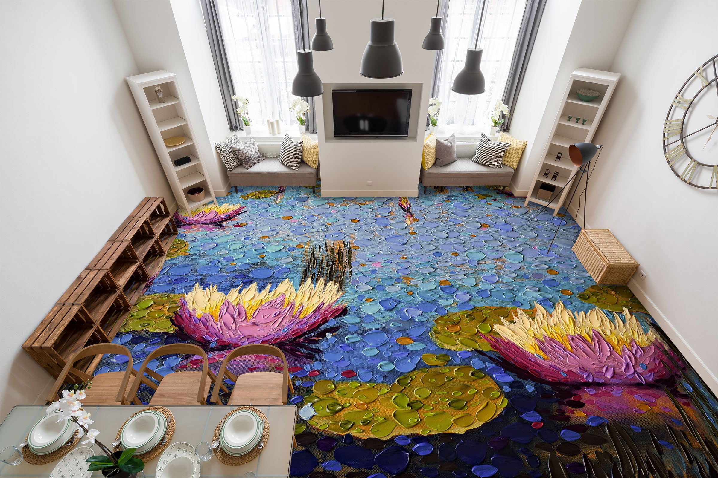 3D Lotus Pond 102158 Dena Tollefson Floor Mural Wallpaper Murals Self-Adhesive Removable Print Epoxy