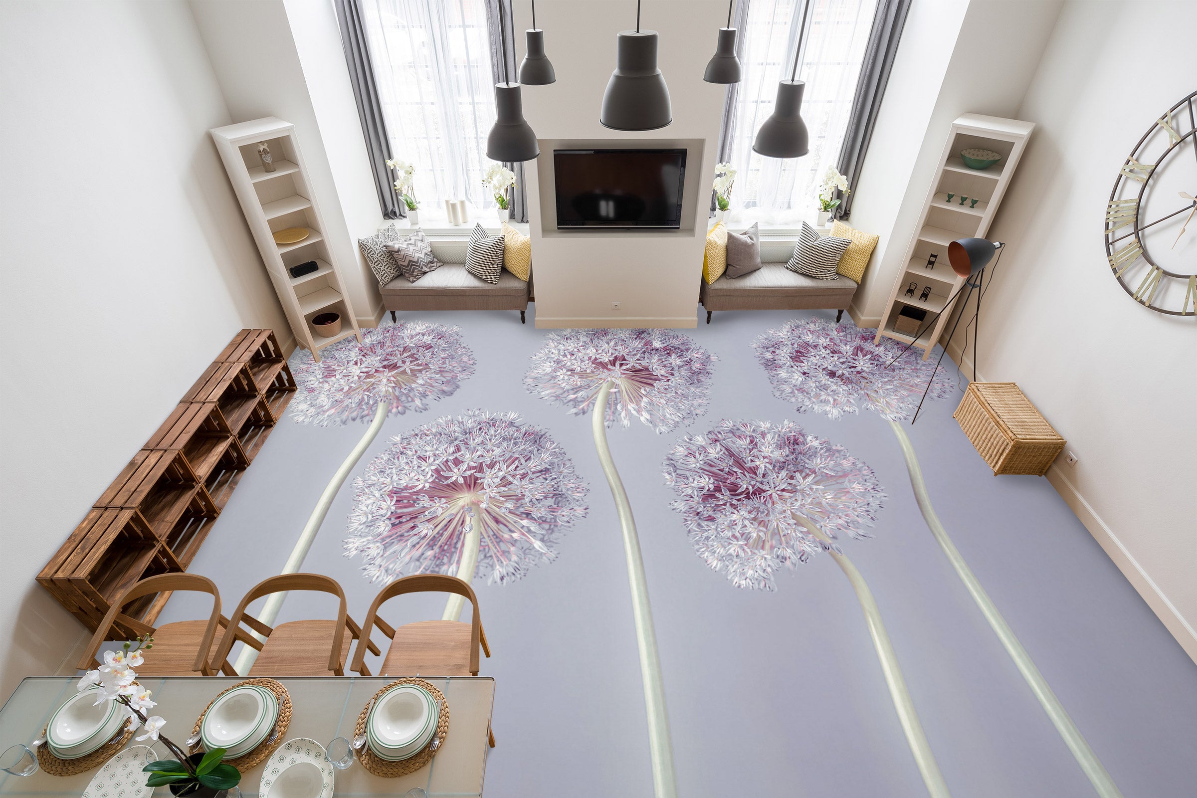 3D Dandelion Flower 9843 Assaf Frank Floor Mural Wallpaper Murals Self-Adhesive Removable Print Epoxy