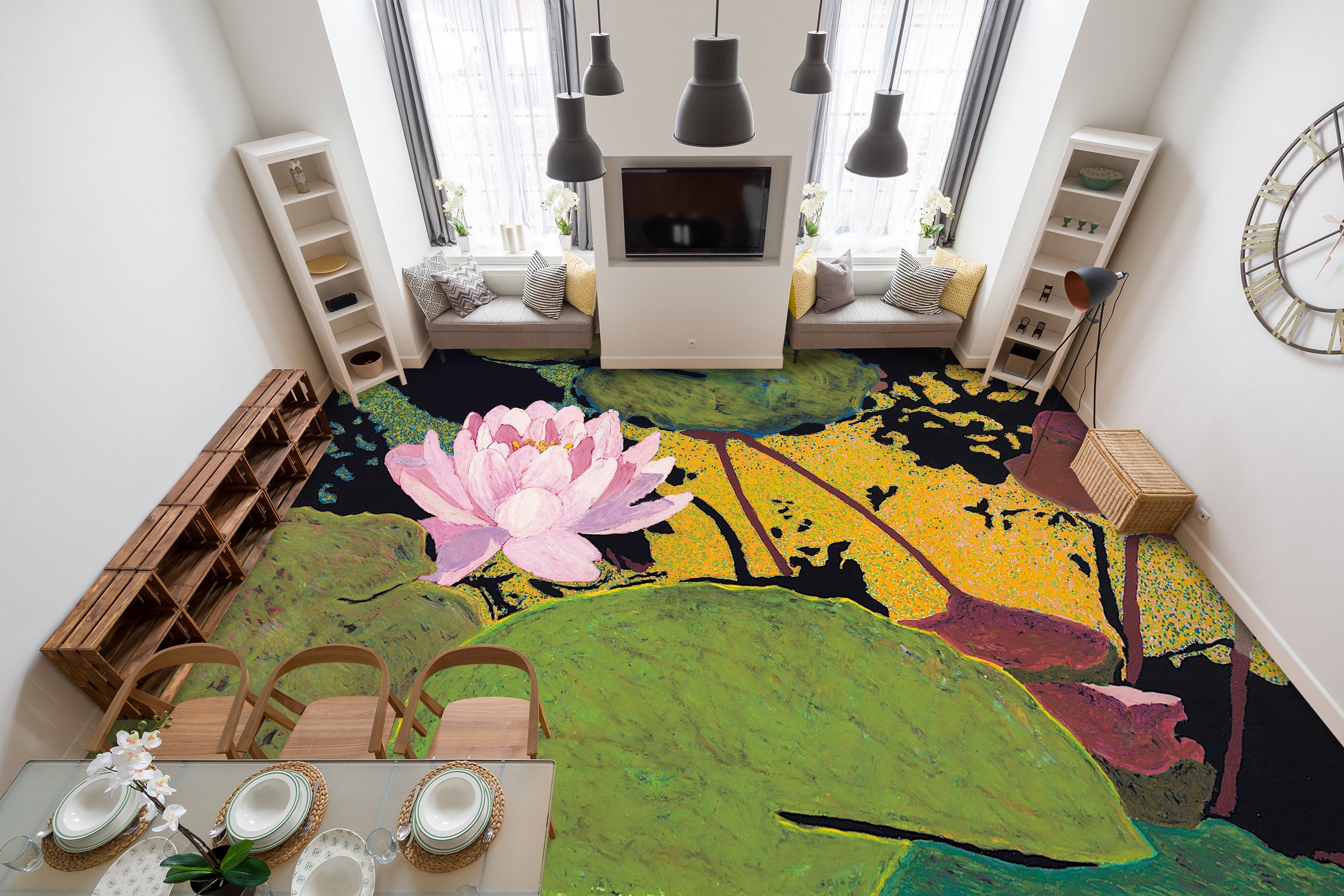 3D Pink Lotus 9688 Allan P. Friedlander Floor Mural Wallpaper Murals Self-Adhesive Removable Print Epoxy
