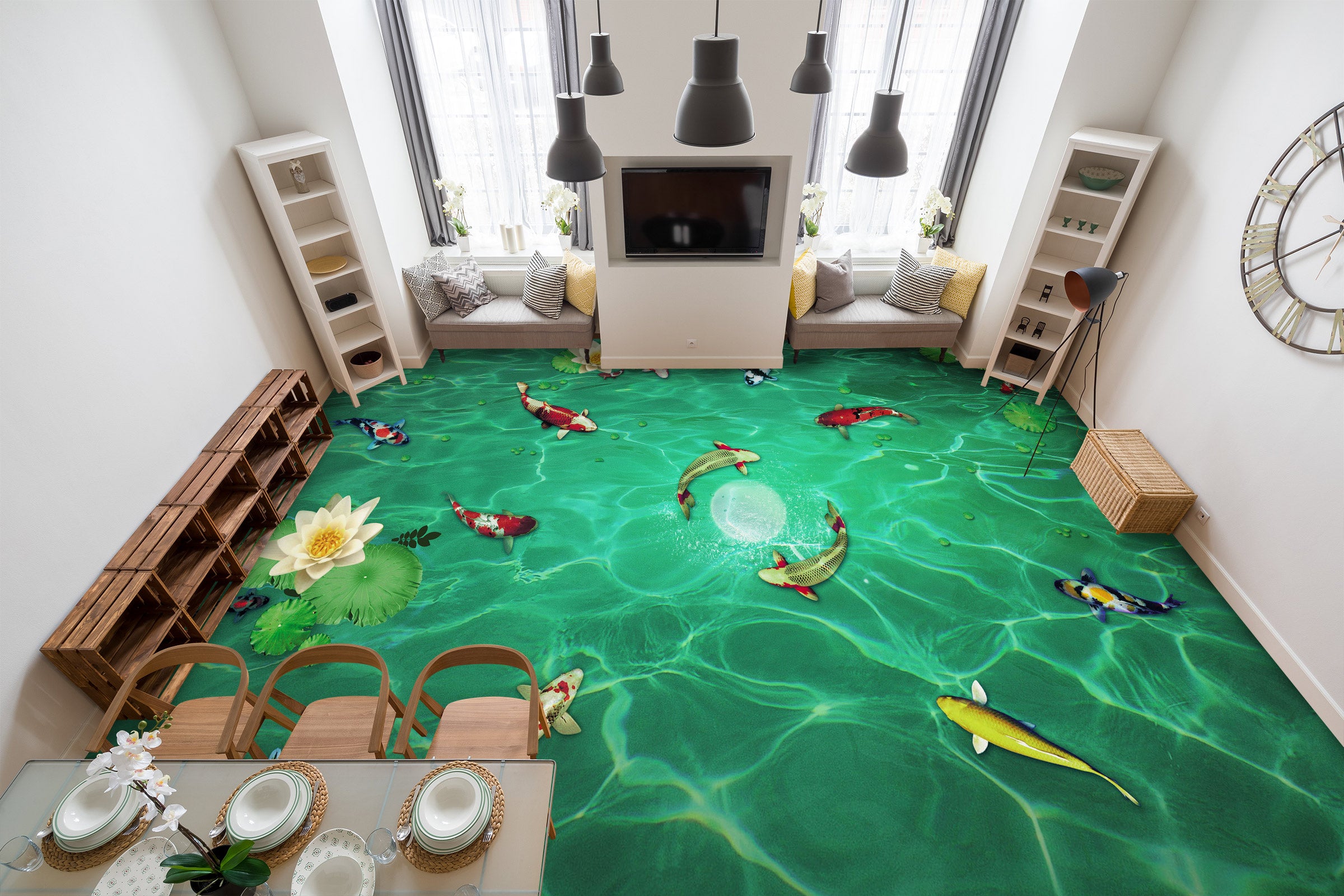 3D Dreamy White Water Lily 1328 Floor Mural Wallpaper Murals Self-Adhesive Removable Print Epoxy