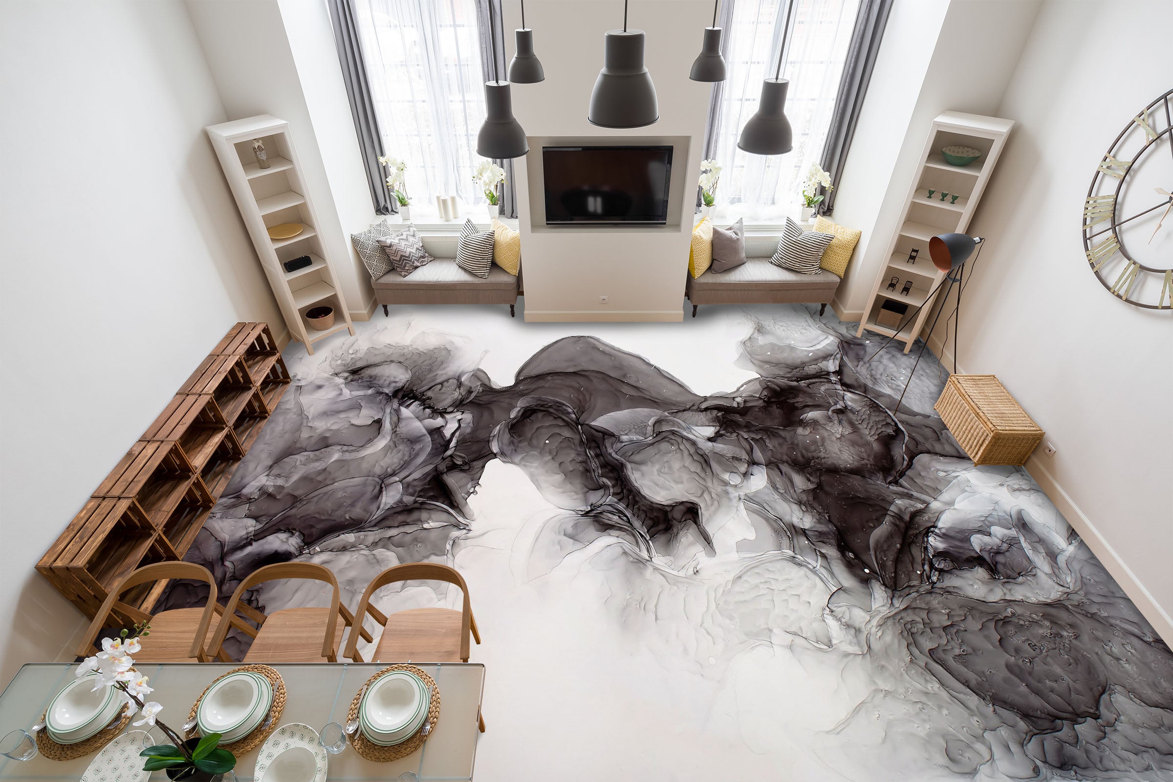 3D Flowing Ink Ribbon 1240 Floor Mural Wallpaper Murals Self-Adhesive Removable Print Epoxy