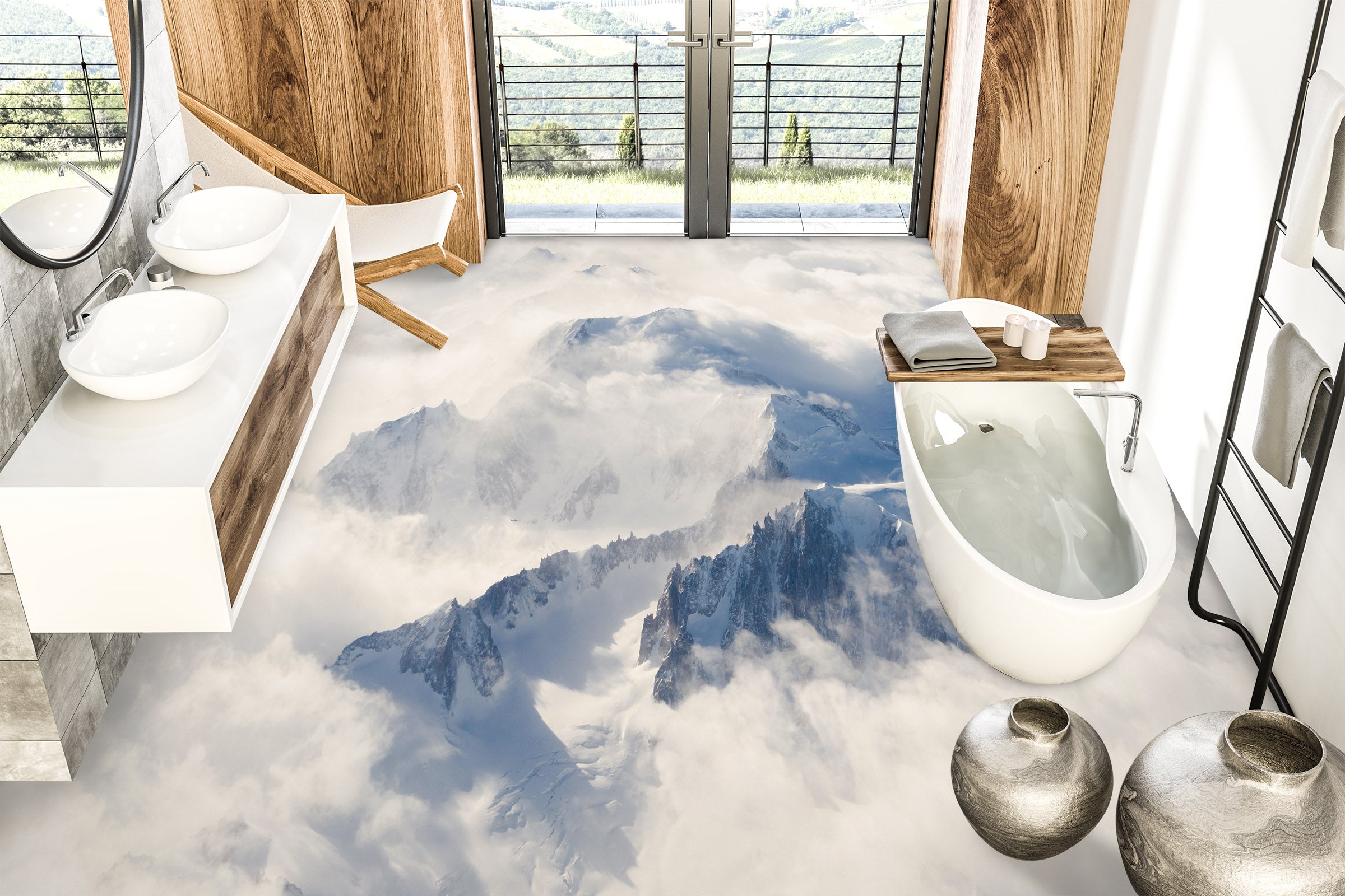 3D Misty Mountains 028 Floor Mural Wallpaper Murals Rug & Mat Print Epoxy waterproof bath floor