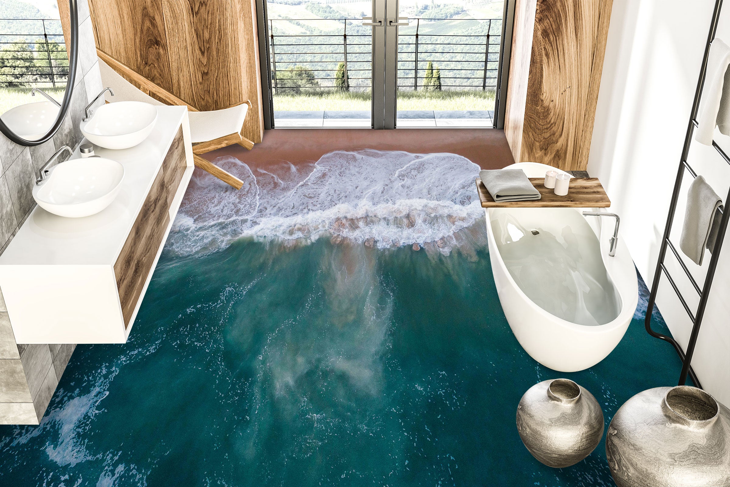 3D Deep Green Sea View 095 Floor Mural Wallpaper Murals Rug & Mat Print Epoxy waterproof bath floor