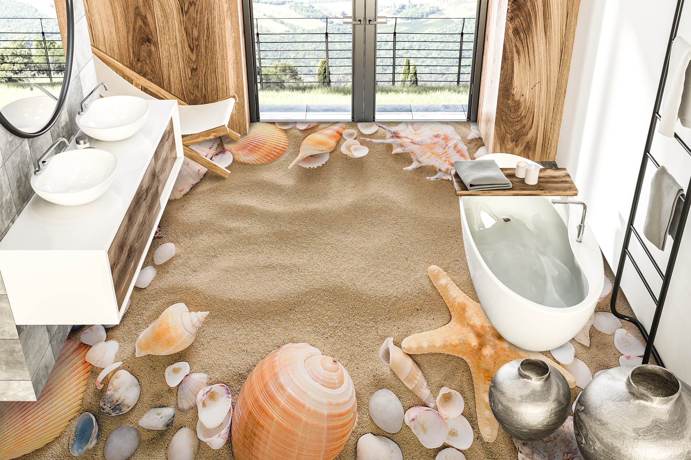 3D Leisurely Beach 388 Floor Mural Wallpaper Murals Rug & Mat Print Epoxy waterproof bath floor