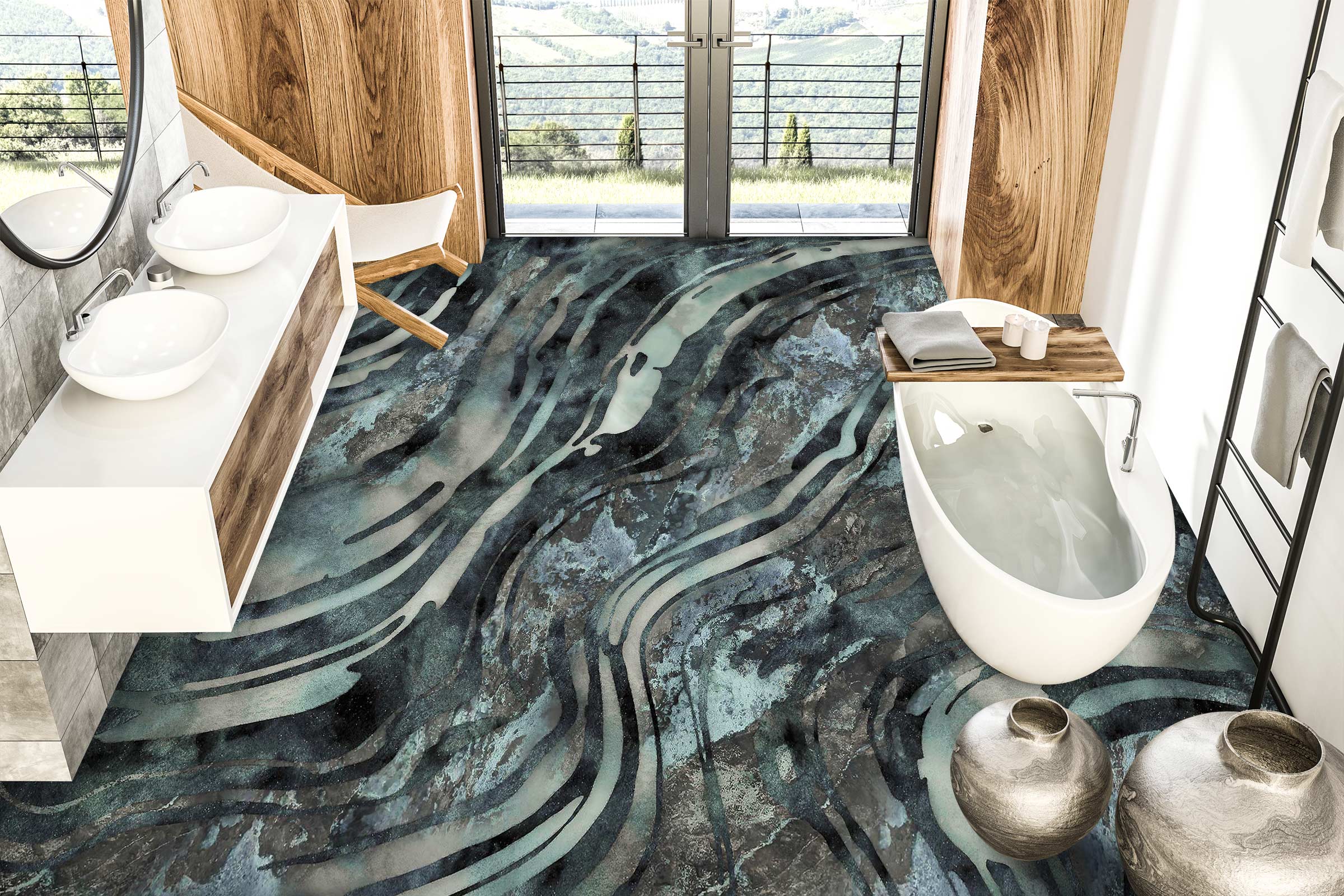 3D Dark Green Striped Pattern 102137 Andrea Haase Floor Mural Wallpaper Murals Self-Adhesive Removable Print Epoxy