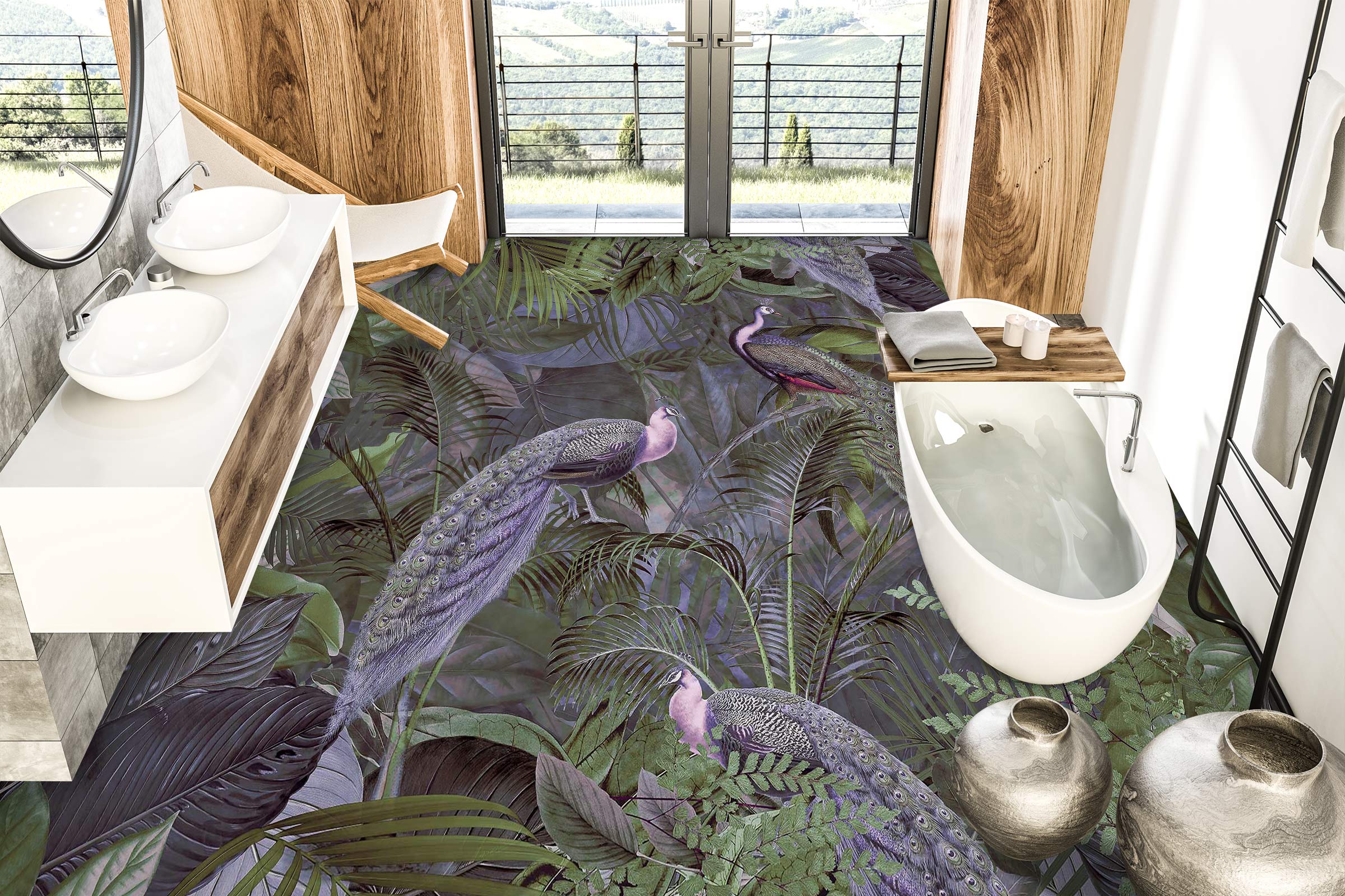 3D Peacock Grove 10042 Andrea Haase Floor Mural Wallpaper Murals Self-Adhesive Removable Print Epoxy