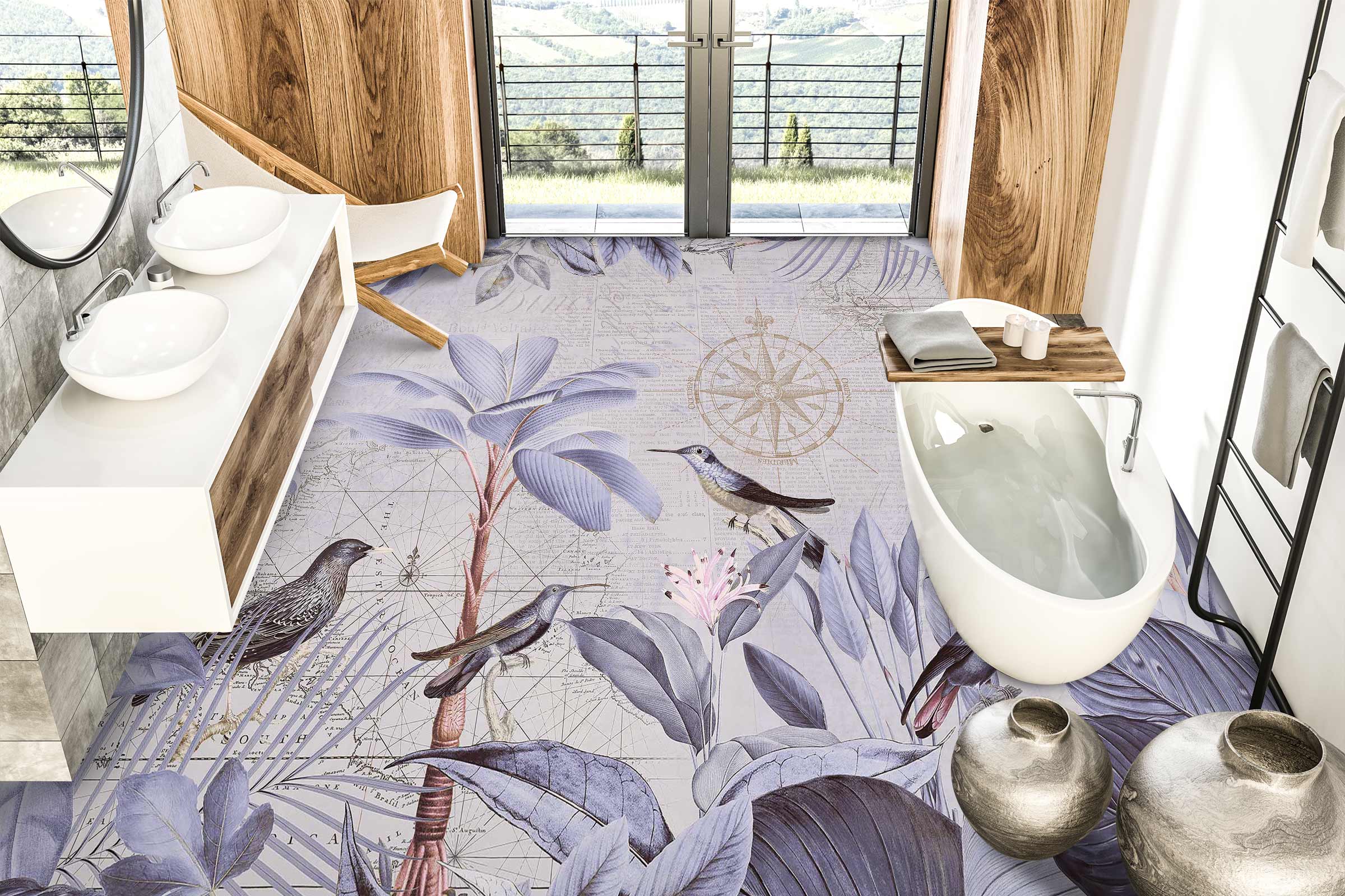 3D Purple Bird Grove 10050 Andrea Haase Floor Mural Wallpaper Murals Self-Adhesive Removable Print Epoxy